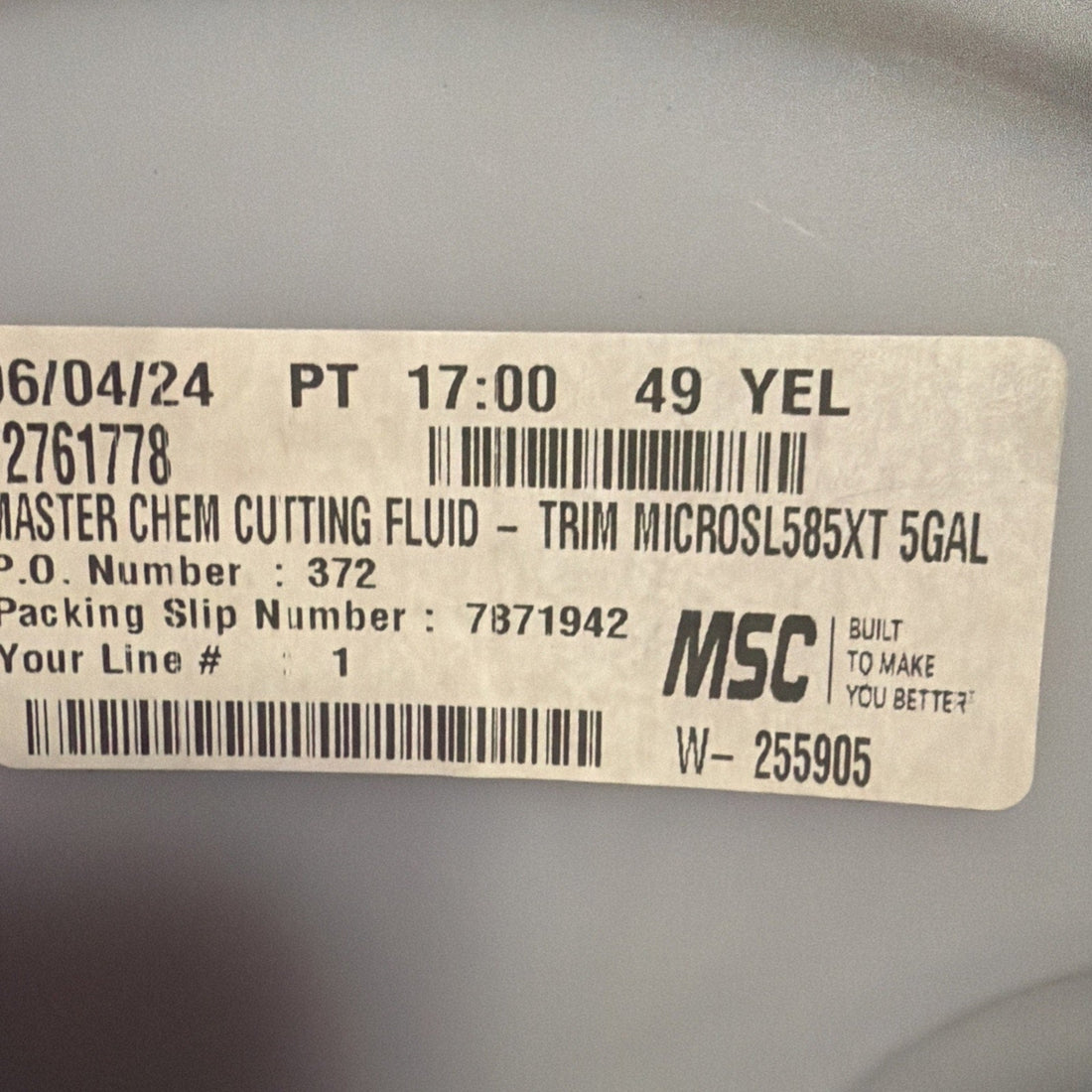 TRIM MicroSol 585XT Cutting Fluid 5 Gallon Semi Synthetic CNC Coolant. Sealed