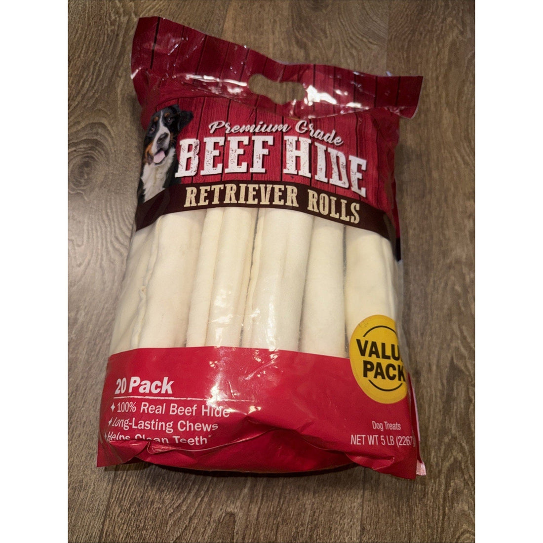 Cadet Premium Beef Hide Retriever Rolls Dog Chews, 20 Pack, 5 lb