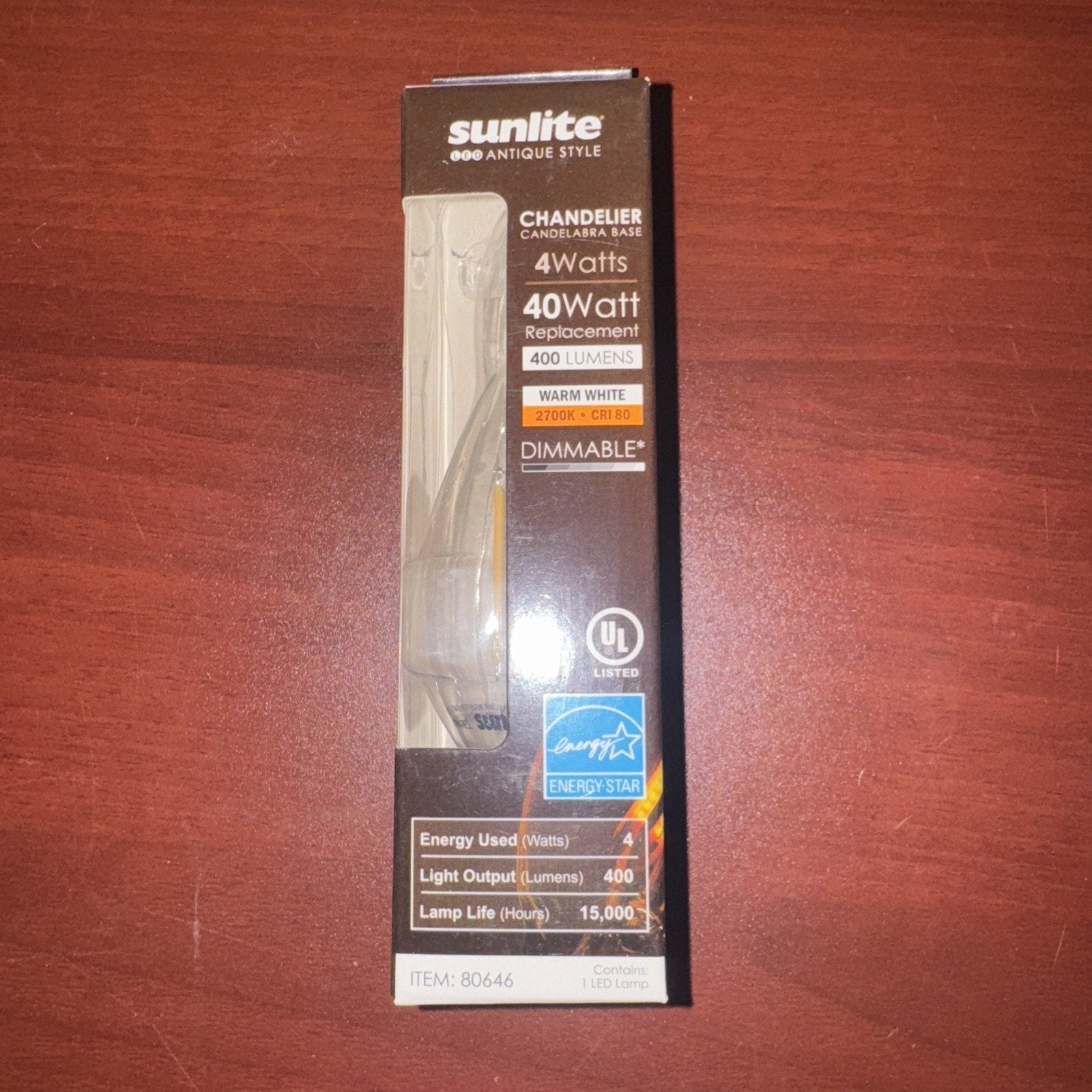 Sunlite LED Filament Chandelier Bulb 4W=40W Torpedo Clear Dim 2700K-#80646