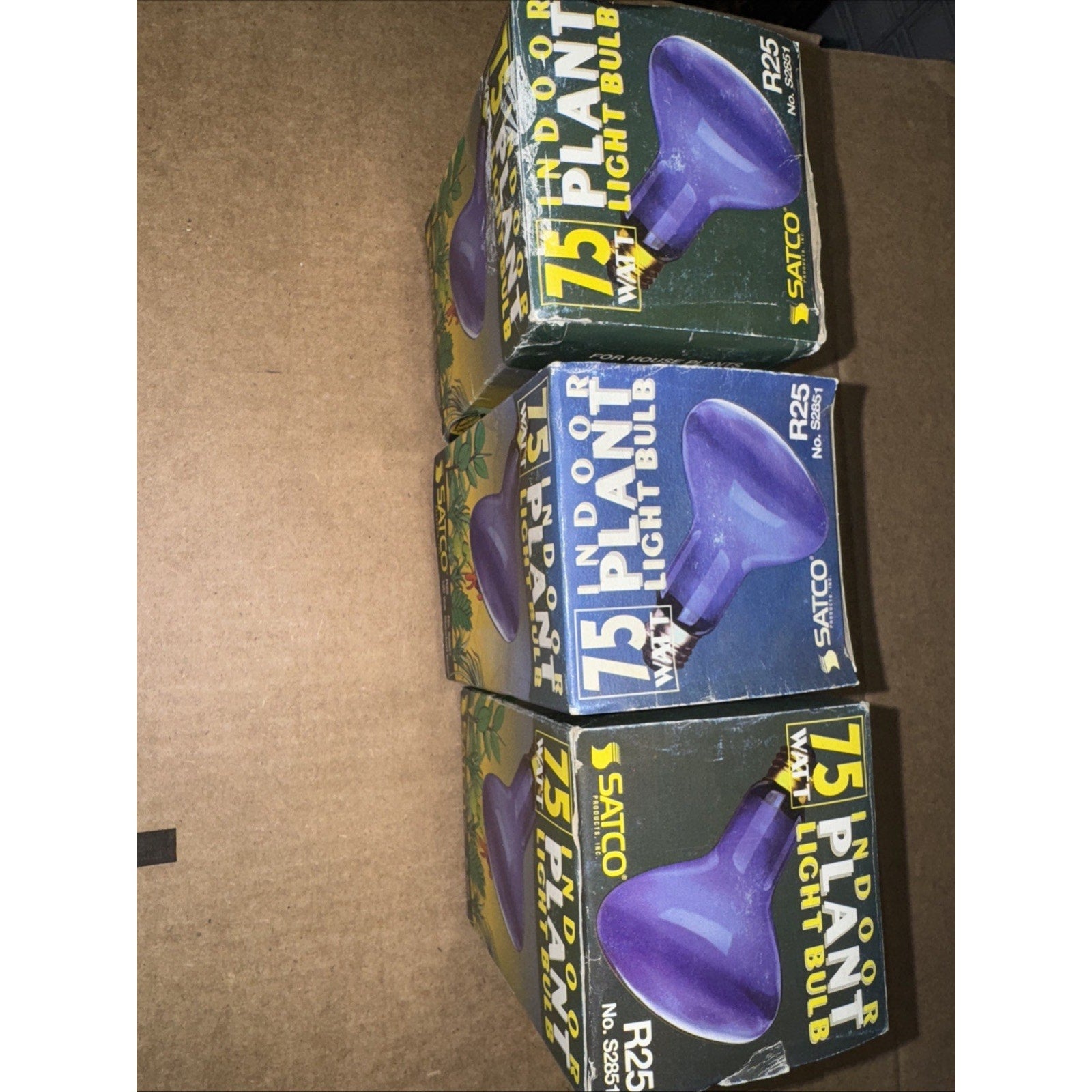 Satco S2851 120V 75 Watt R25 Medium Base Plant Light Bulb, Blue Lot Of 3