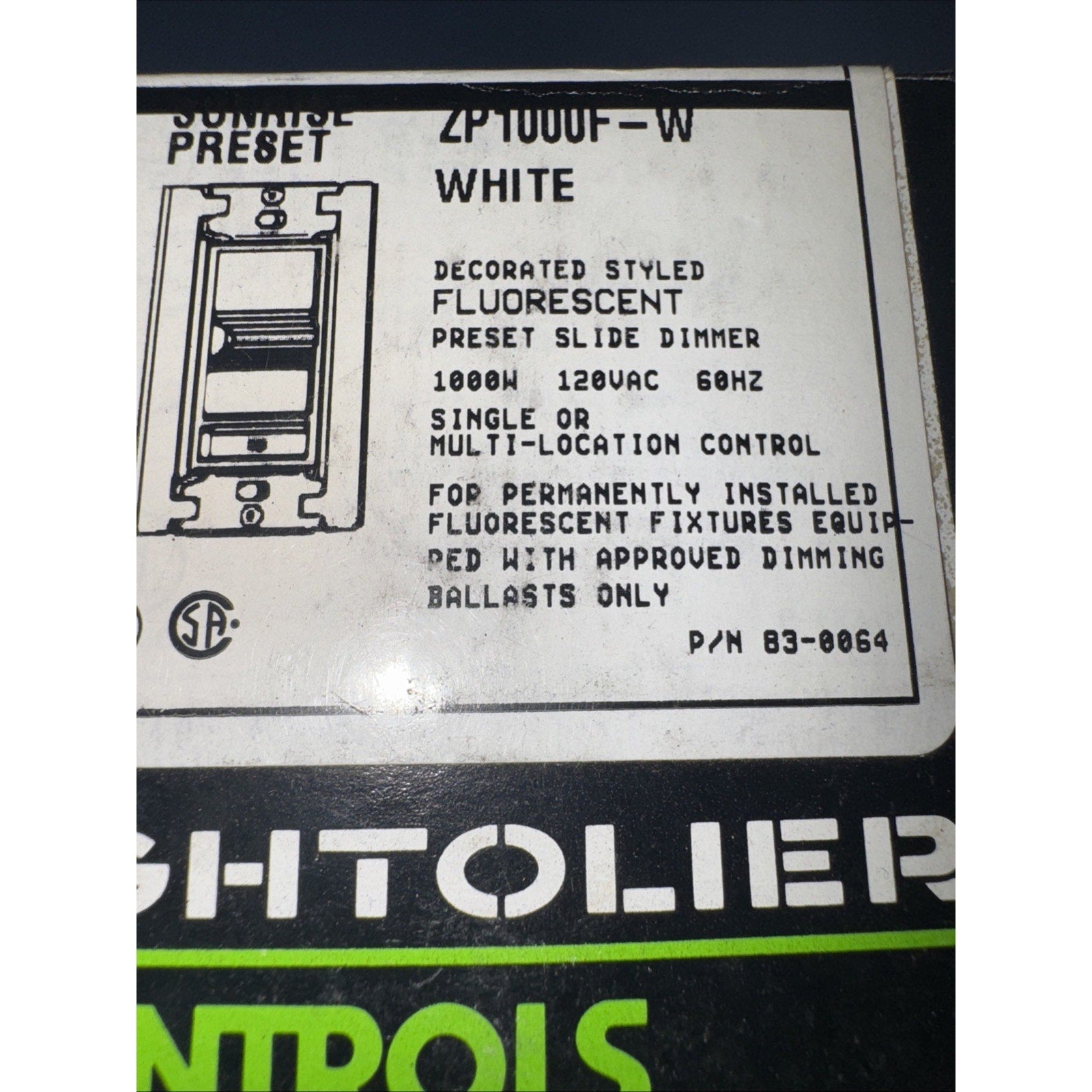 Lightolier Controls ZP1000F-W Fluorescent Light Dimmer