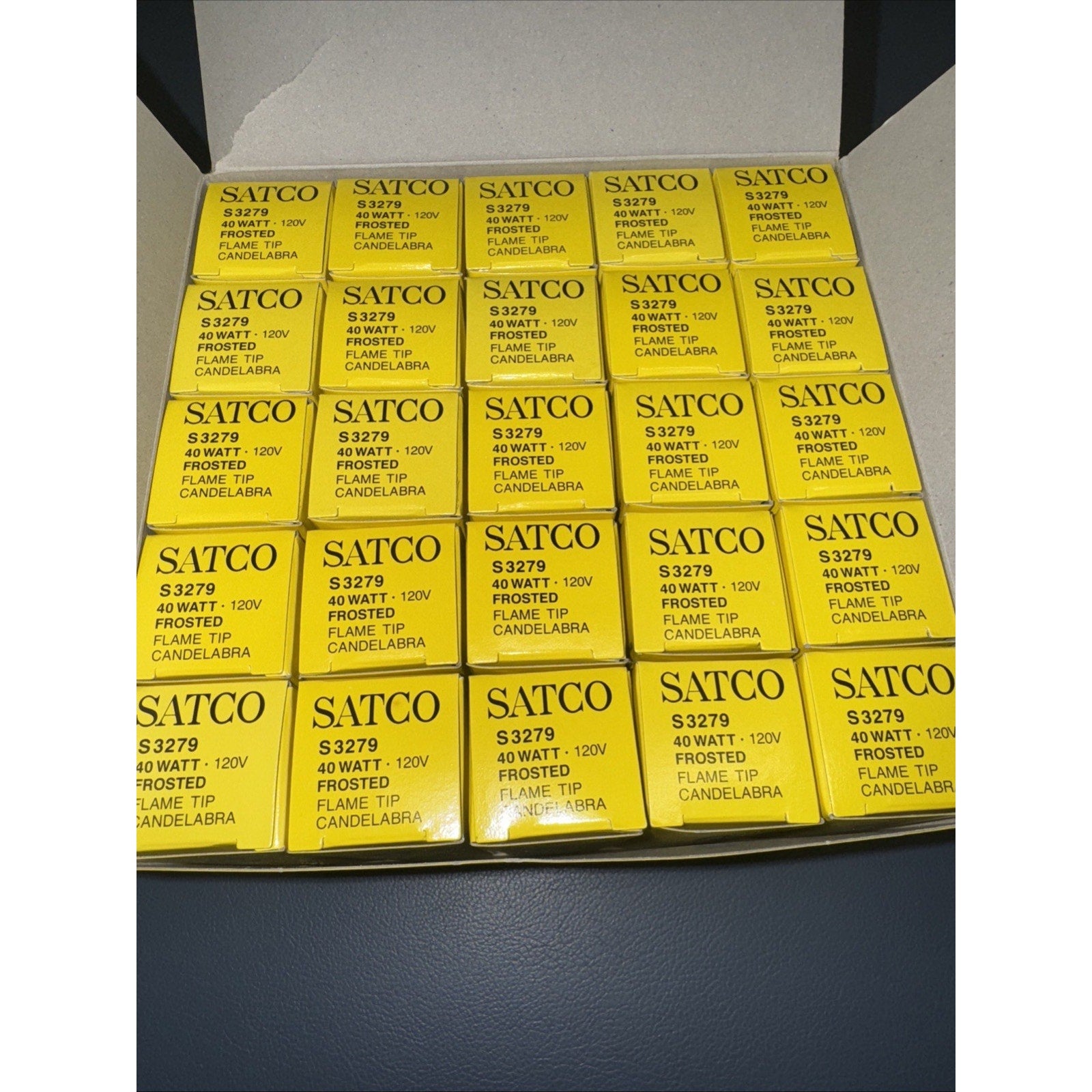 Satco S3279 Candelabra Base Bulbs 40W 120V Frosted Flame Tip Pack of 25