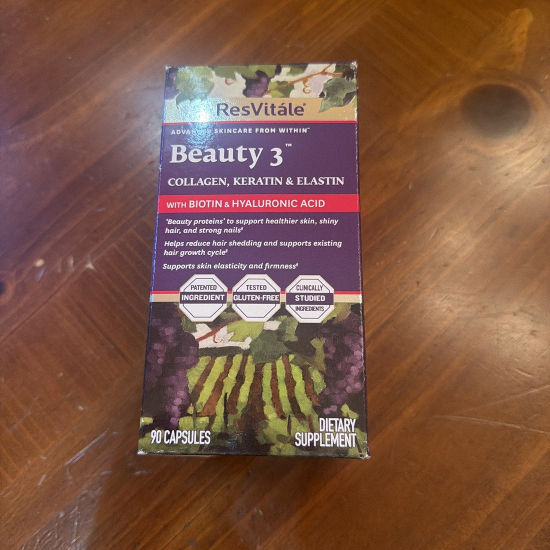 ResVitále Beauty 3 Skin Care Supplement, Collagen, Keratin & Elastin 90 Capsules