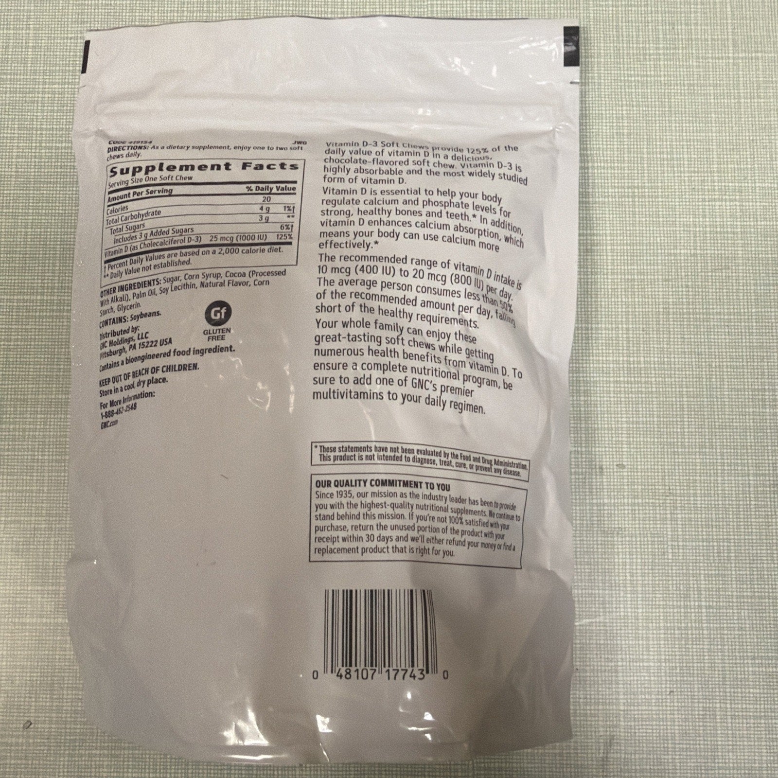 GNC Vitamin D-3 Soft Chews 1000IU - Chocolate