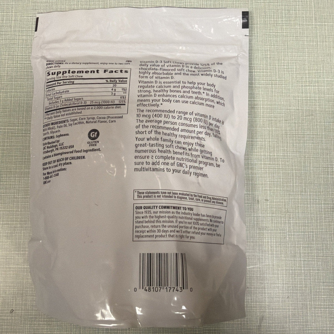 GNC Vitamin D-3 Soft Chews 1000IU - Chocolate