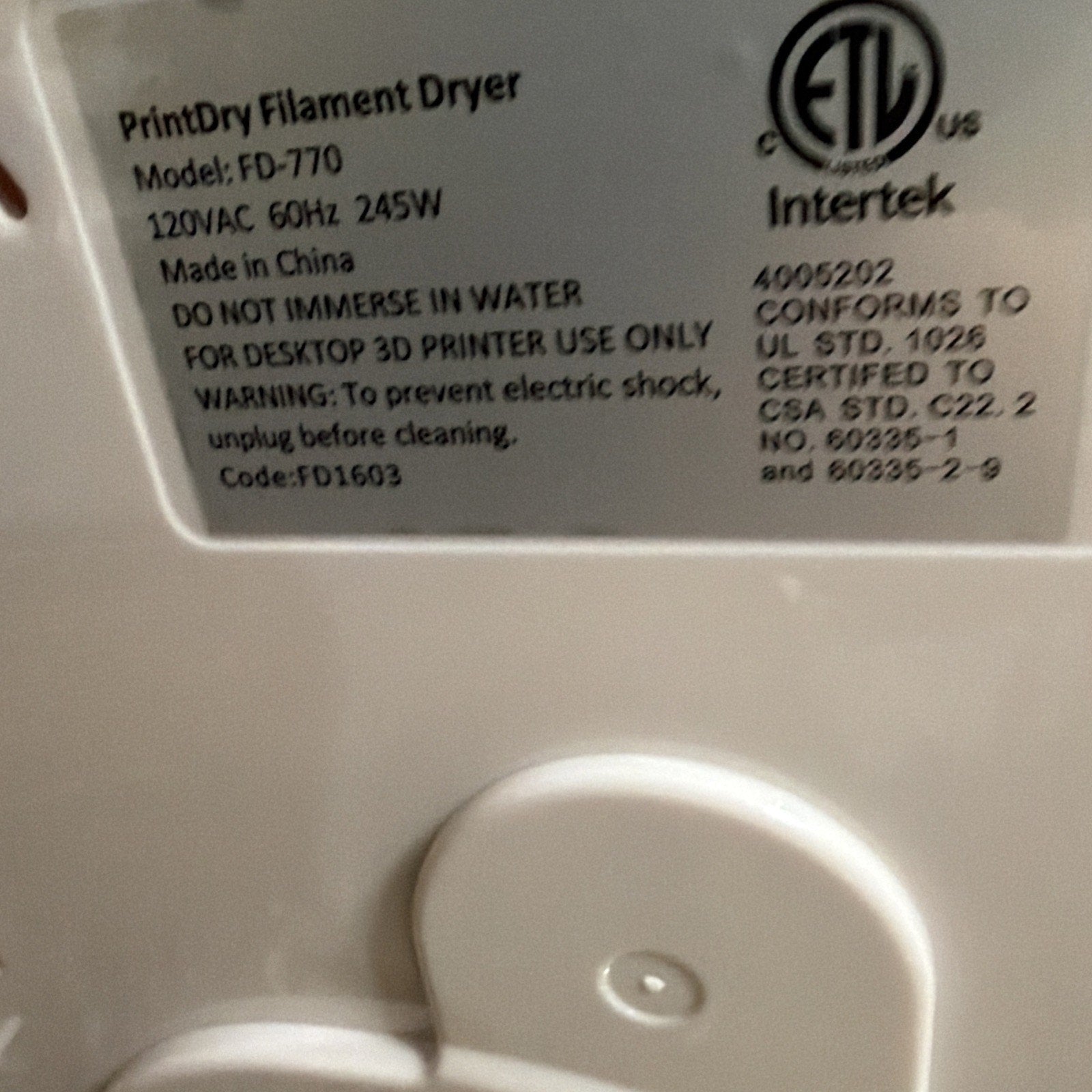 PrintDry FD-770 3D Filament Dryer 2 Spool New(no Box)