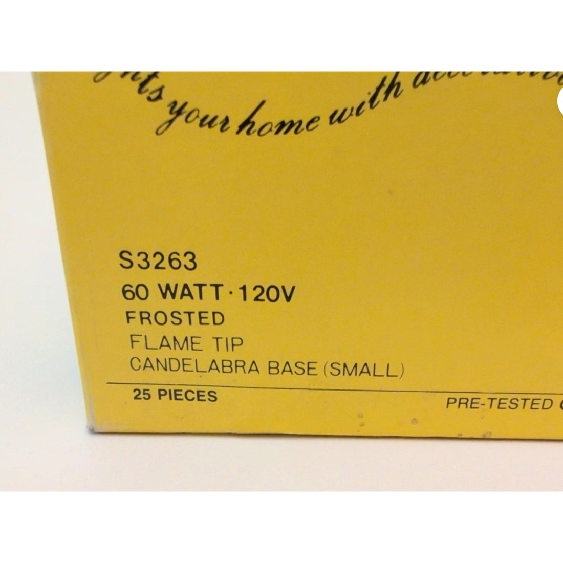 Case of 25 SATCO S3263 60W -120V Frosted Flame Tip Candelabra Bulb Small