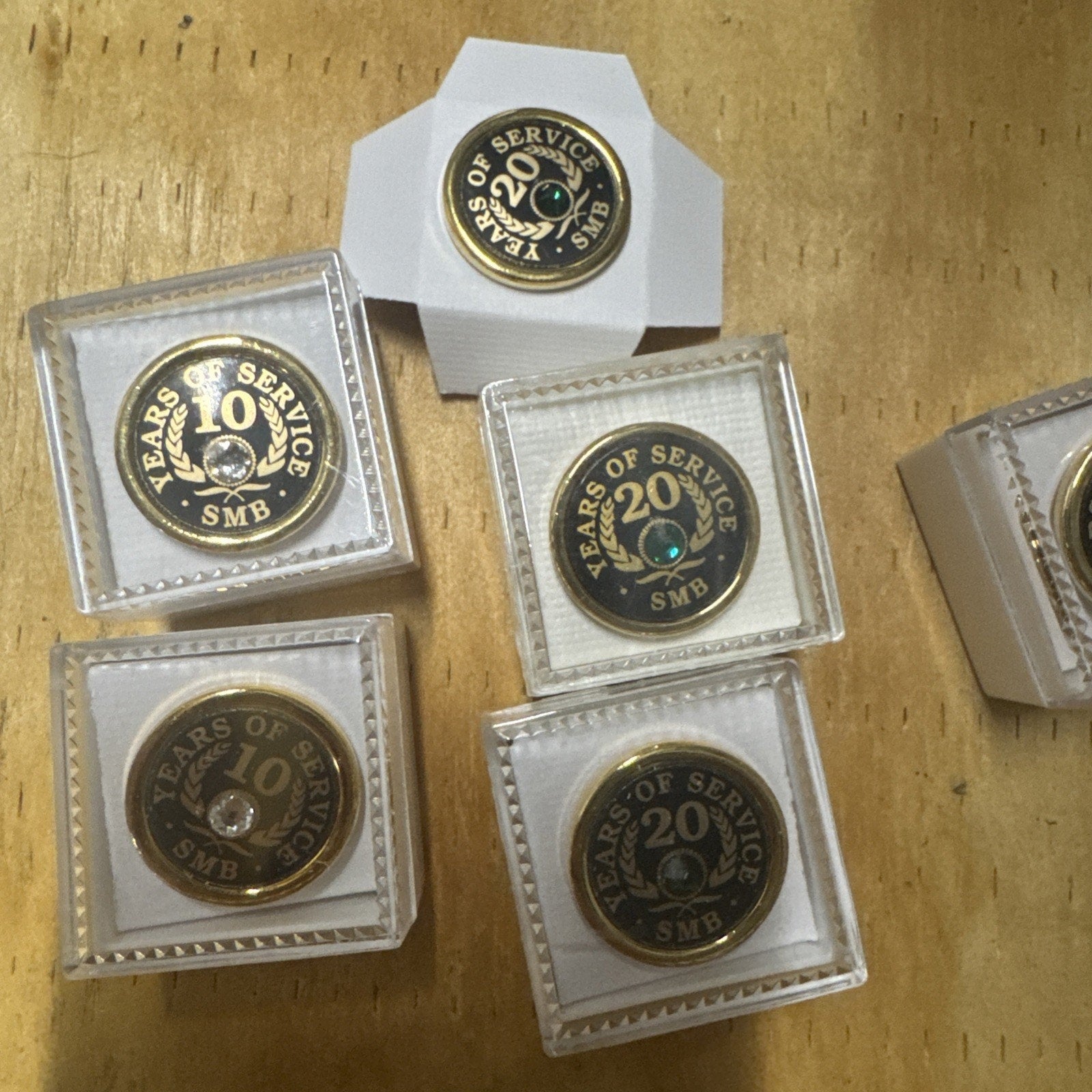 Years of Service Employee Award Pins, Set of 8 (10/20/45 Year, Gold Tone)