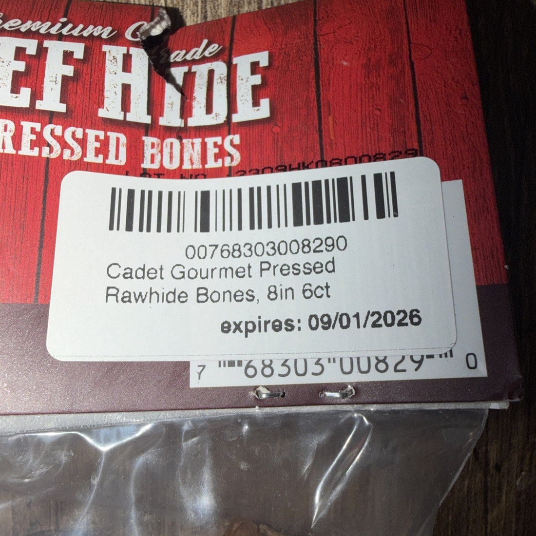 Cadet Pressed Beef Hide Dog Bones — 8 Inch Long-Lasting Rawhide Chews (Best By 9/2026)