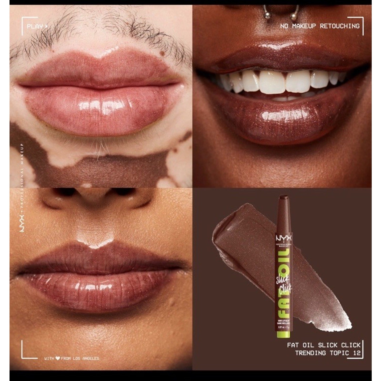 NYX Fat Oil Slick Click Vegan Lip Balm, Main Character (Clear)