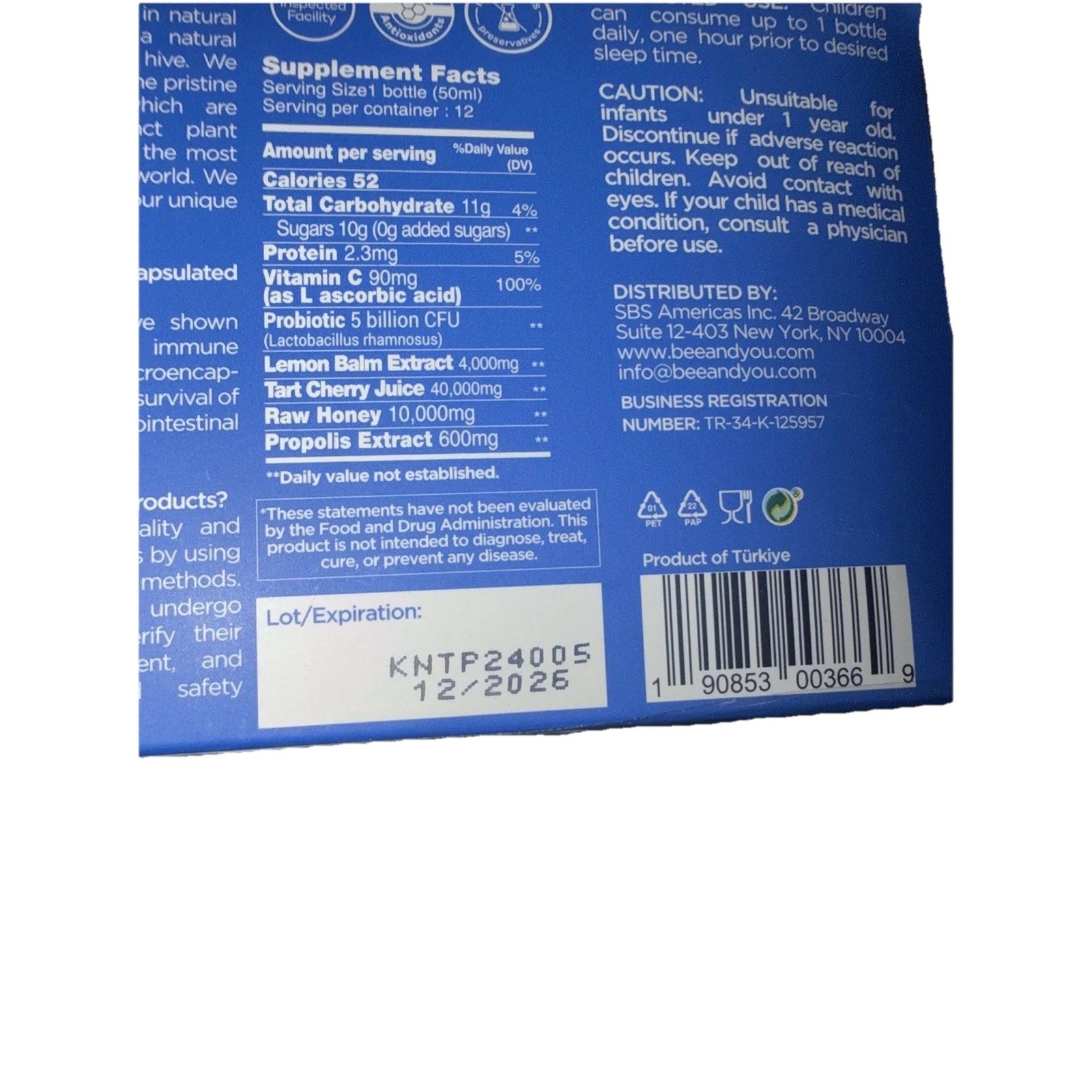Bee and You Kids Propolis Night Time Shot | Sleep & Immune Support, 12 Pack