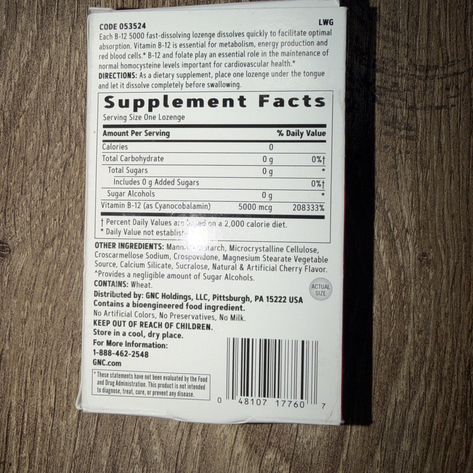 GNC Vitamin B-12 5000 mcg Lozenges, Cherry, 60 Count (Best By 3/2027)