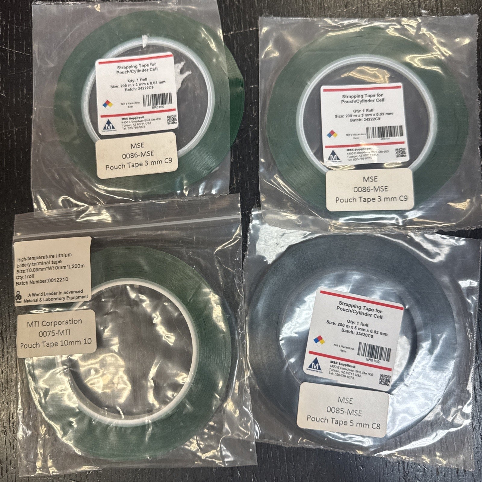 MSE MTI High Temp Lithium Battery Pouch Tape, 3/5/10mm, Lot of 4