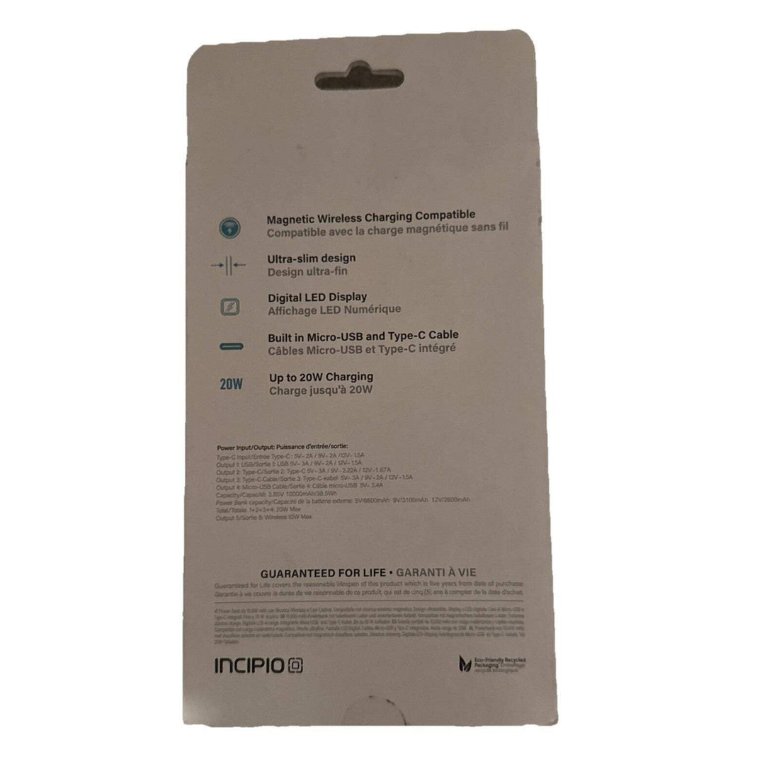 Incipio 10000mAh Power Bank Wireless Charging Integrated Cables USB-C Blue