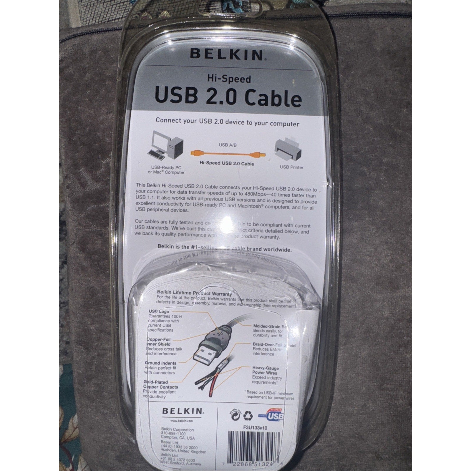 Belkin Hi-Speed USB 2.0 Cable, 10 ft, A-Plug to B-Plug