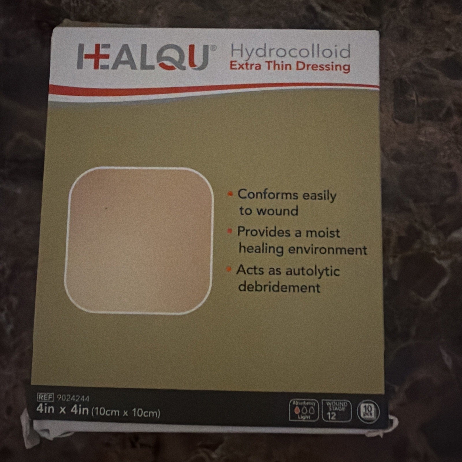 Box Of 10 Healqu Hydrocolloid Wound Dressing - 4x4" Extra Thin