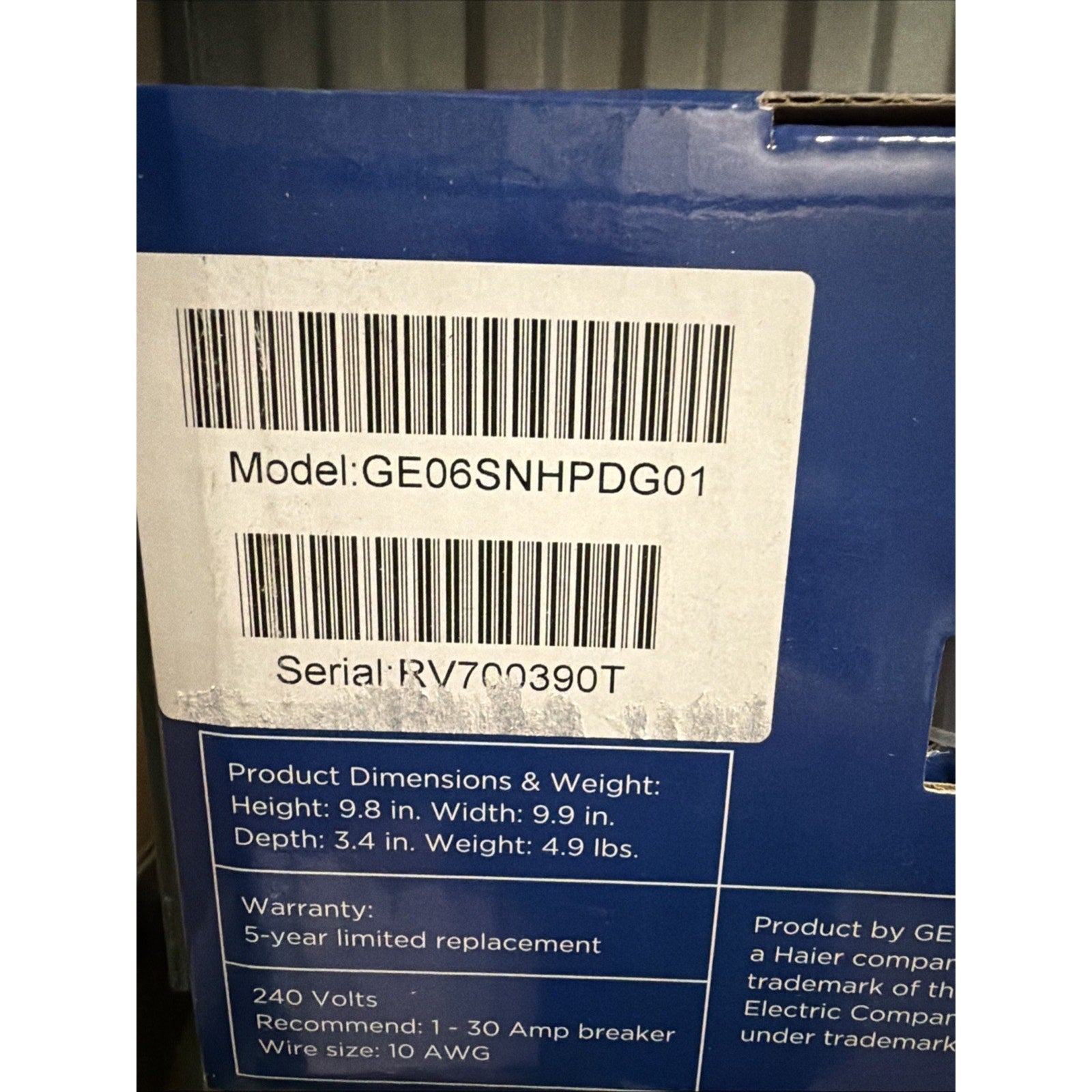 GE GE06SNHPDG Tankless Electric Water Heater Point of Use 5.5kW 240V