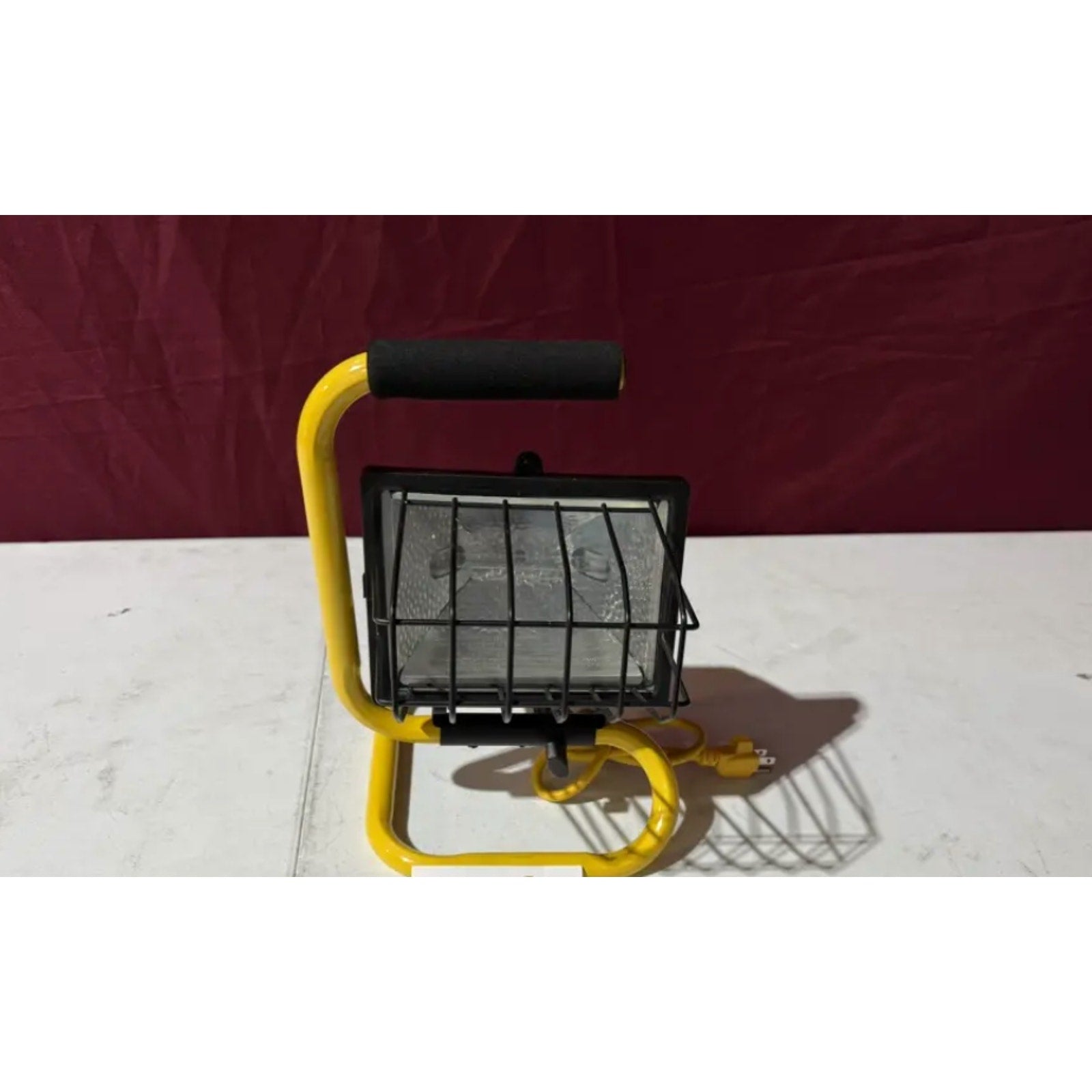 Portable Halogen Work Light with Tube Stand & Protective Cage, Corded (Yellow)