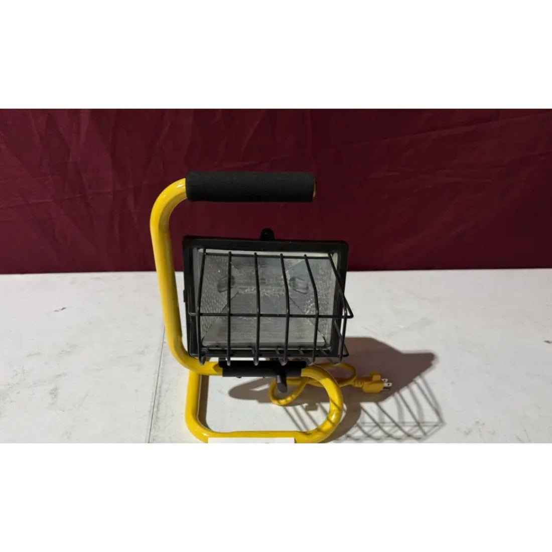 Portable Halogen Work Light with Tube Stand & Protective Cage, Corded (Yellow)