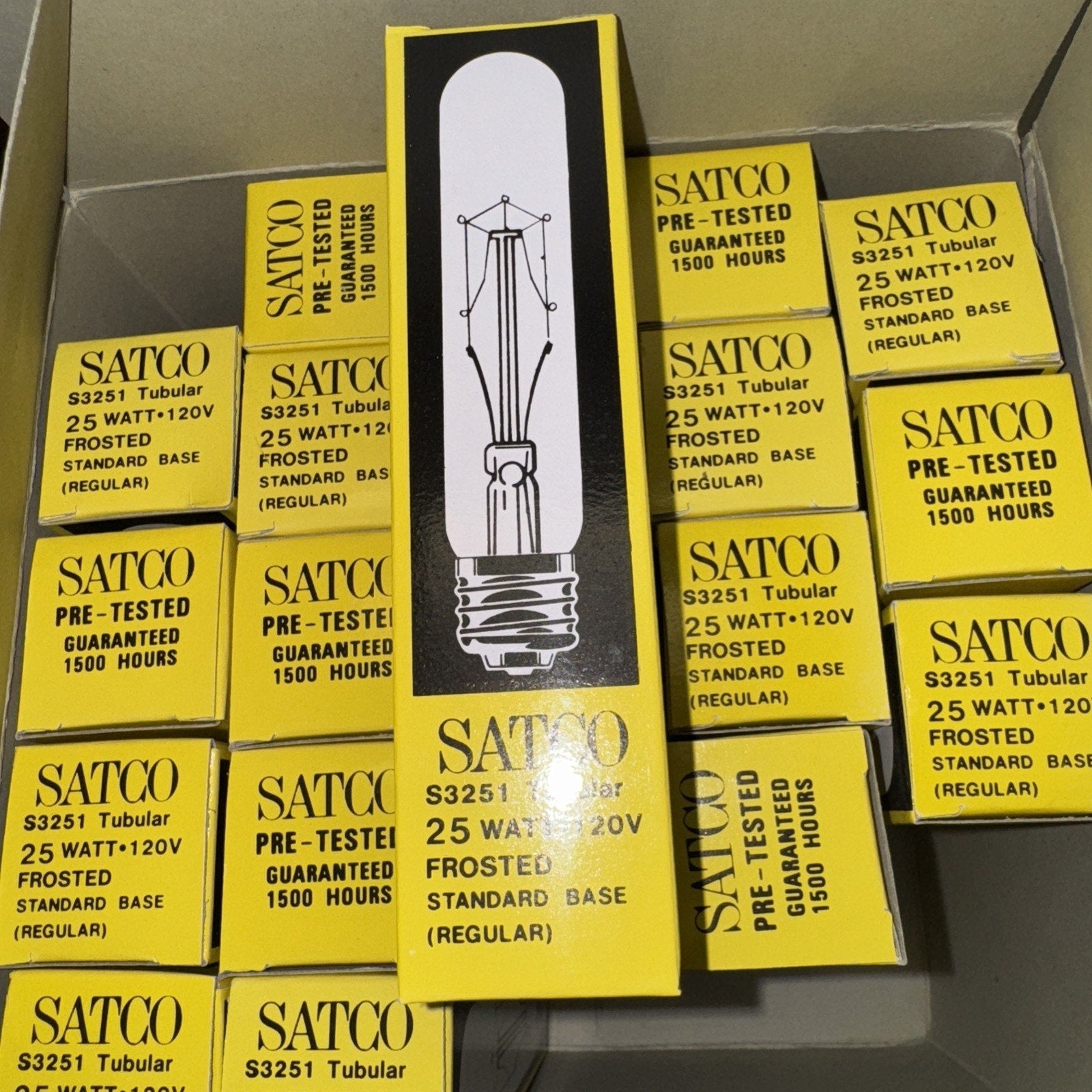 Satco S3251 25W 120V Frosted Tubular Standard Base Bulbs, 20 Count