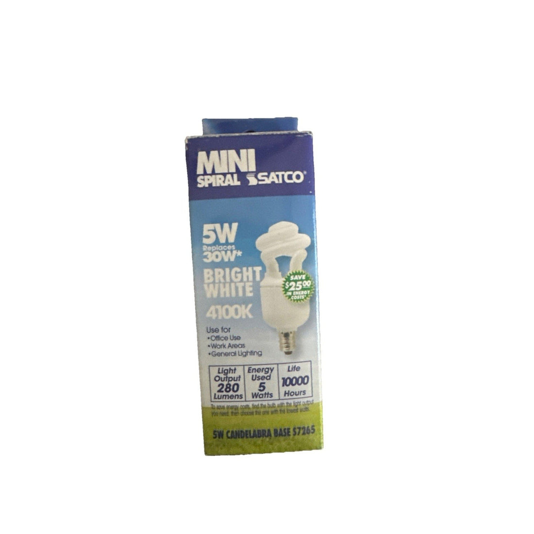 Satco 5W Mini Spiral E12 Candelabra Fluorescent Bulb, 4100K