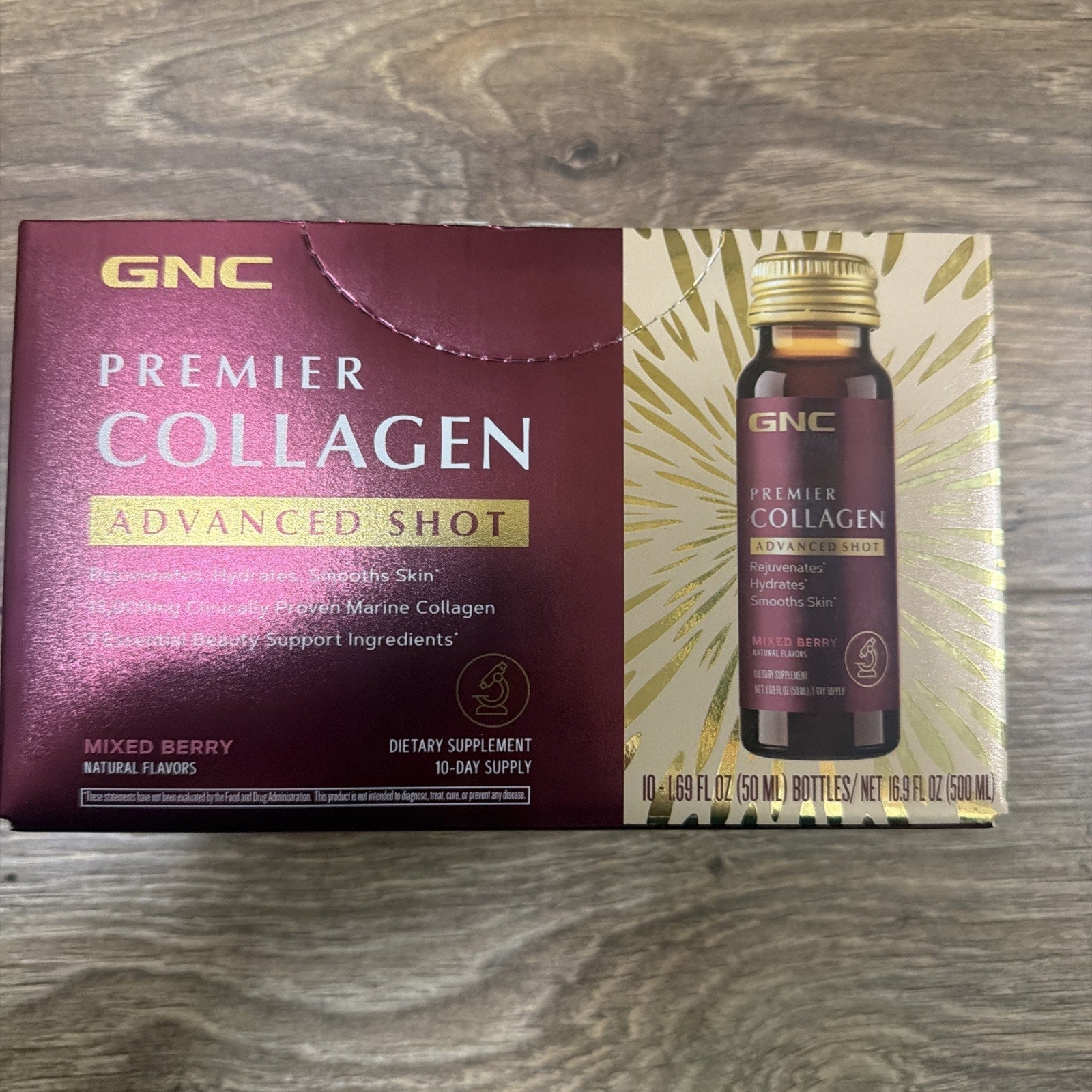 GNC Premier Collagen Advanced Shot 10 Bottles 13000mg Mixed Berry Drink