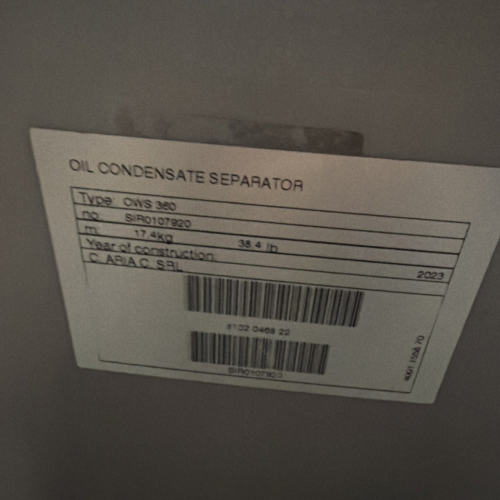 OWS 360 Oil Condensate Separator – New 2023 Air Compressor Unit (No Box)