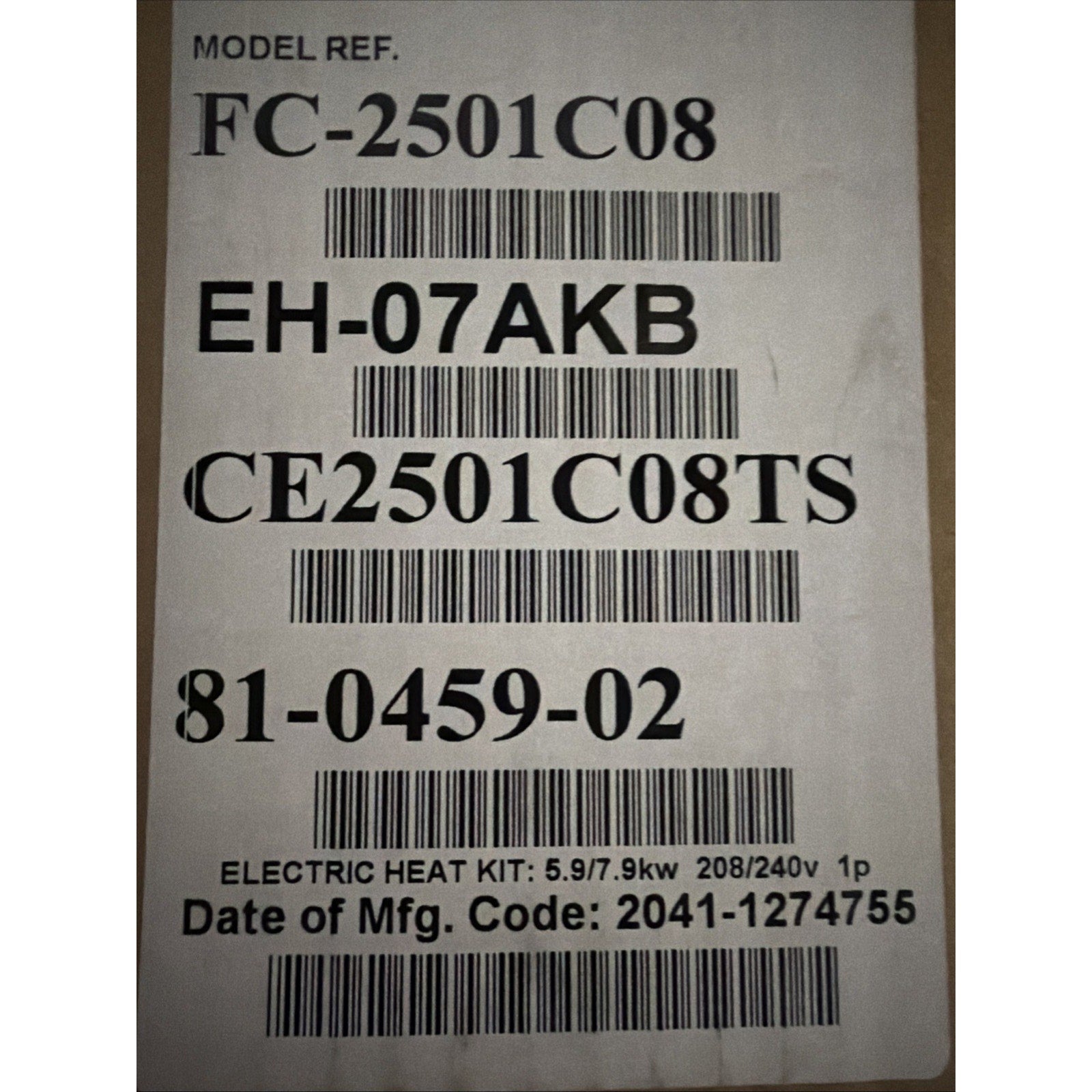 Carrier FC-2501C08 5kW 208/240V Electric Heat Kit HVAC Air Handler