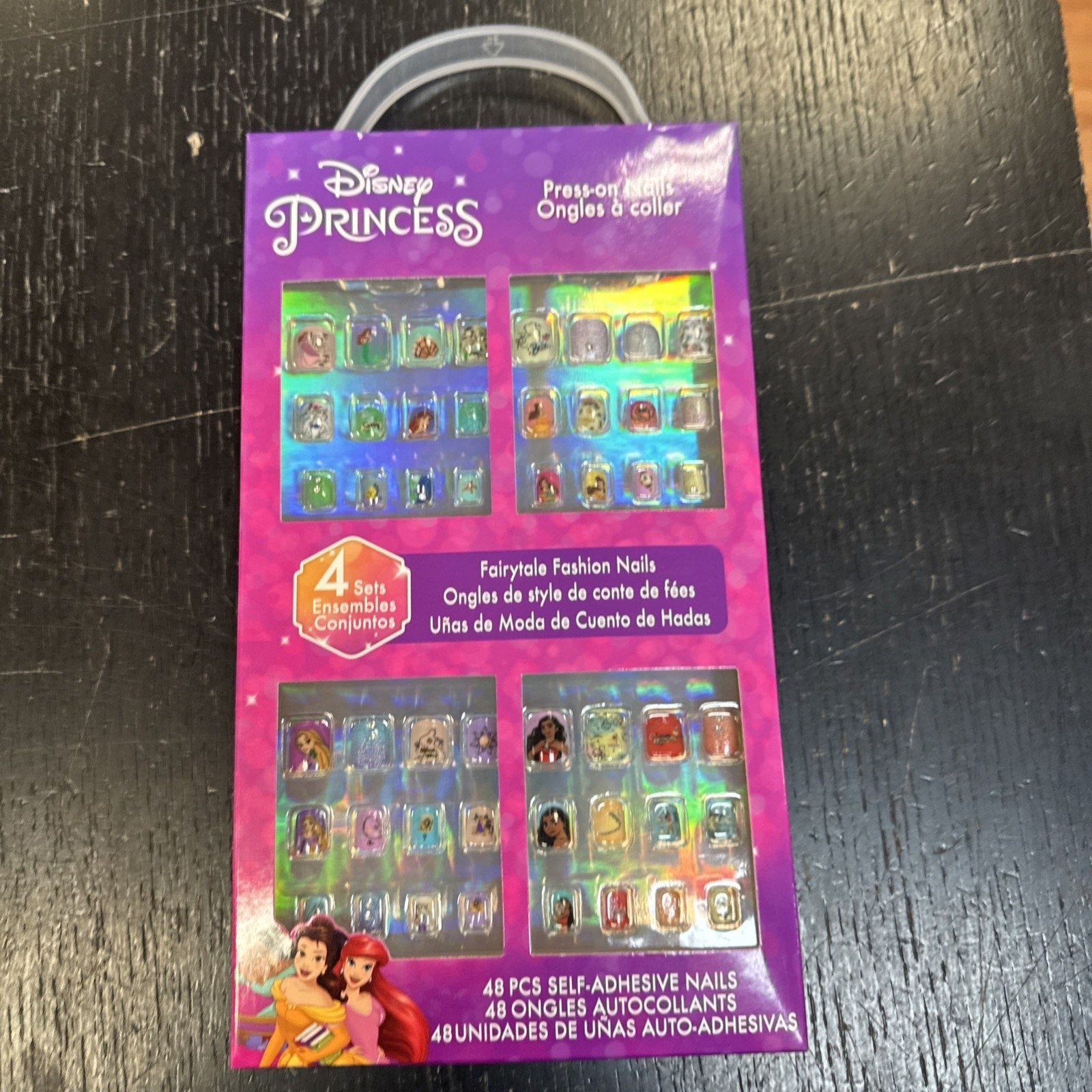Disney Princess Press-On Nails for Girls, 48-Piece Pre-Glued Full Cover Set