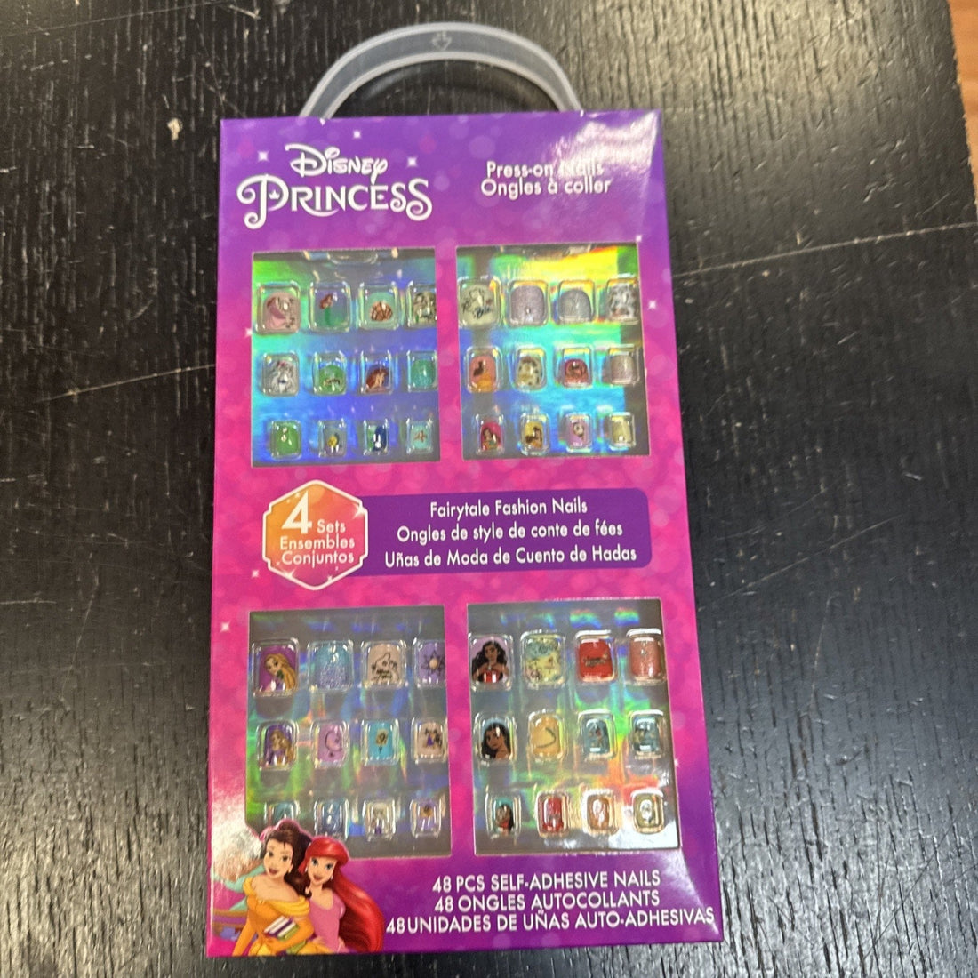 Disney Princess Press-On Nails for Girls, 48-Piece Pre-Glued Full Cover Set