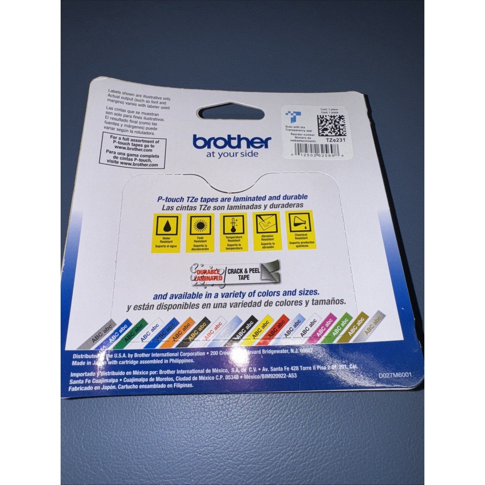 Brother TZE231 Black Print on White Laminated Tape for P-touch Label Maker