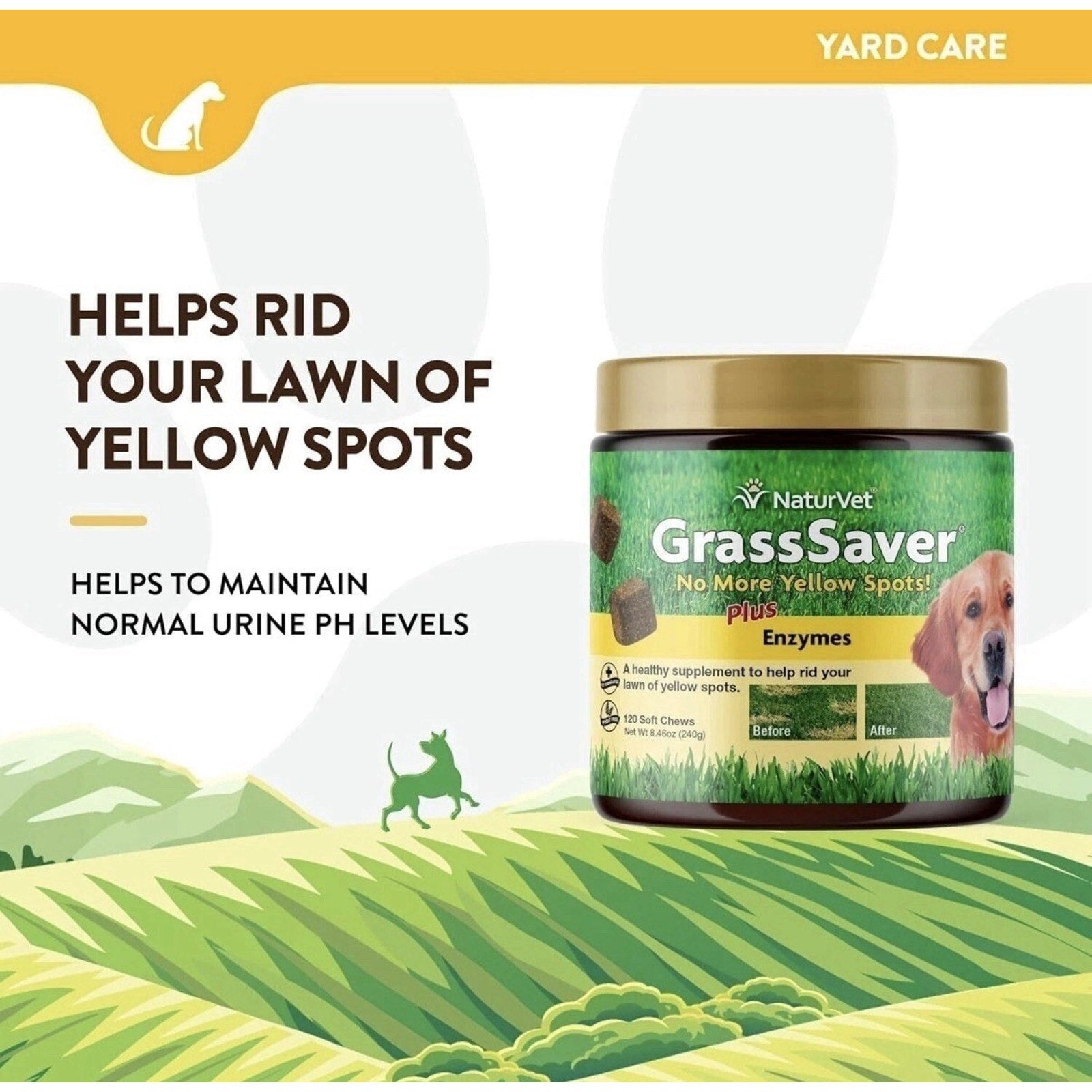 Case of 12 NaturVet GrassSaver Supplement for Dogs for Yellow Spots 120 Chews