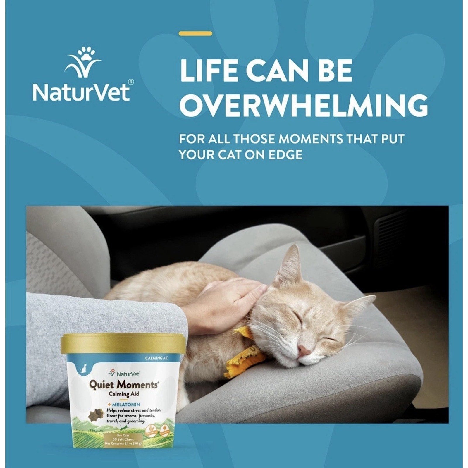 6X NaturVet Quiet Moments Calming Aid + Melatonin Soft Chews for Cats 60ct