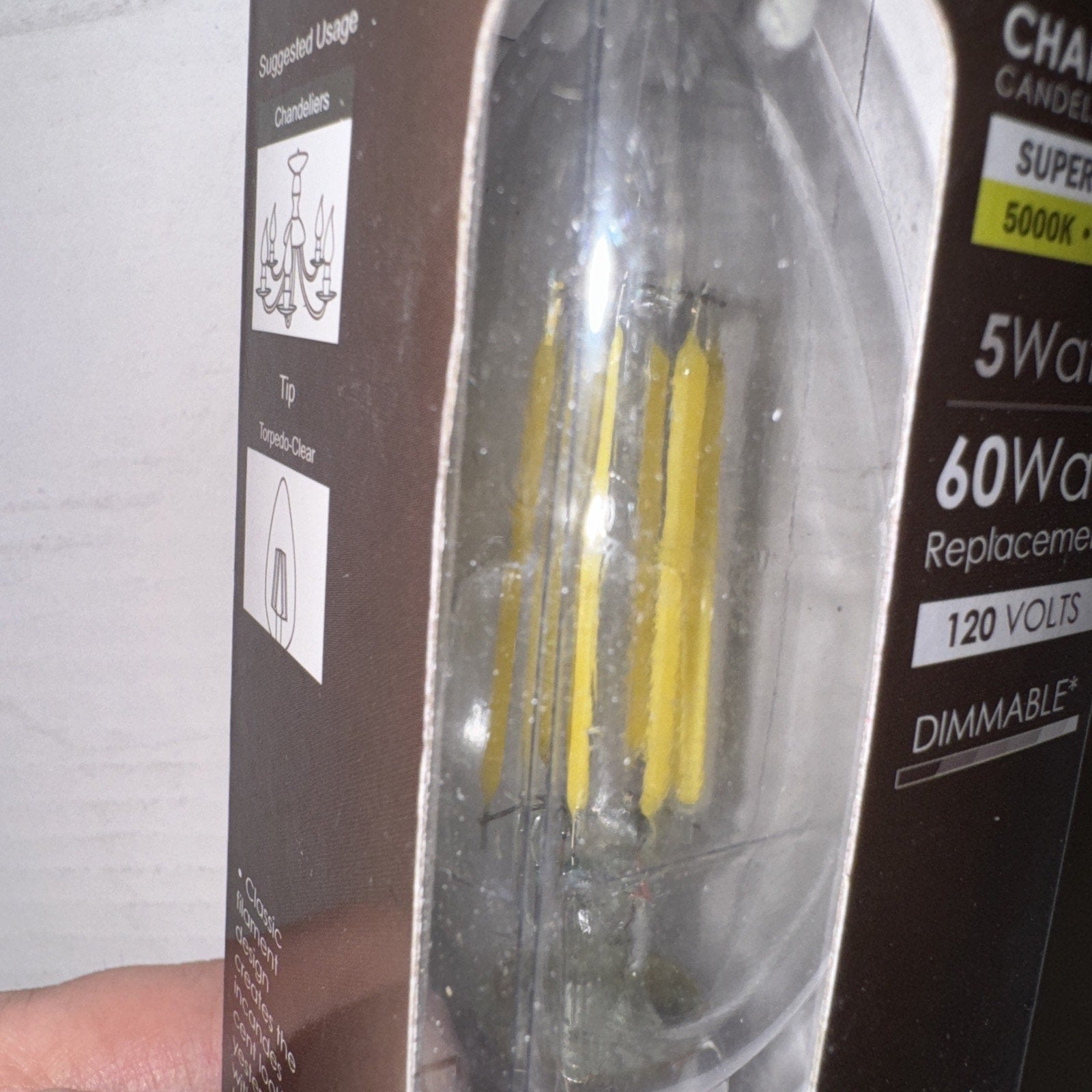 6 Pack Sunlite Chandelier 5 Watt 120v Item Num.81111 LED 650 Lumens Bulb