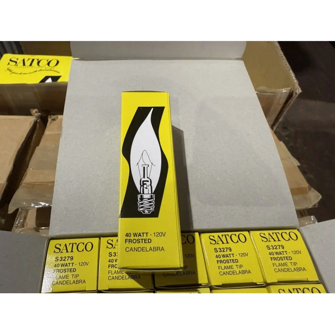 Satco S3279 Candelabra Base Bulbs 40W 120V Frosted Flame Tip Pack of 25
