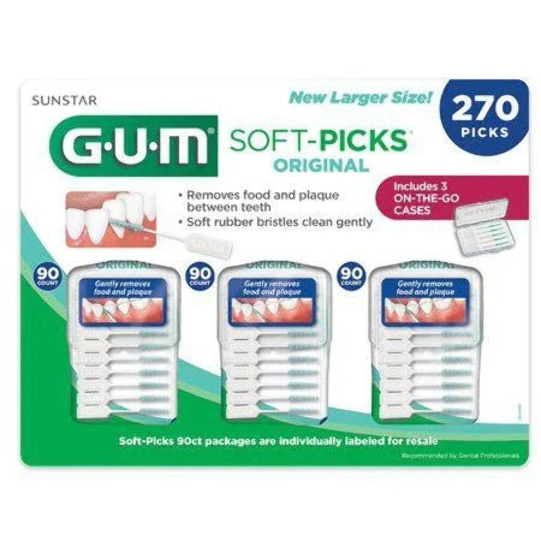 Sunstar G.U.M. Original Soft-Picks with Travel Cases 3 Packs=270 ct
