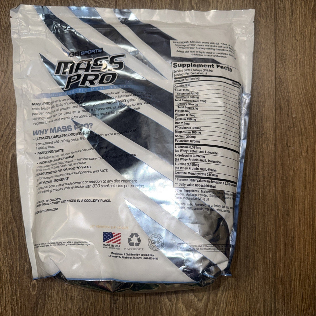 G6 Sports Mass Pro High Protein Mass Gainer — Chocolate, 6.76 lbs (Best By 10/2026)