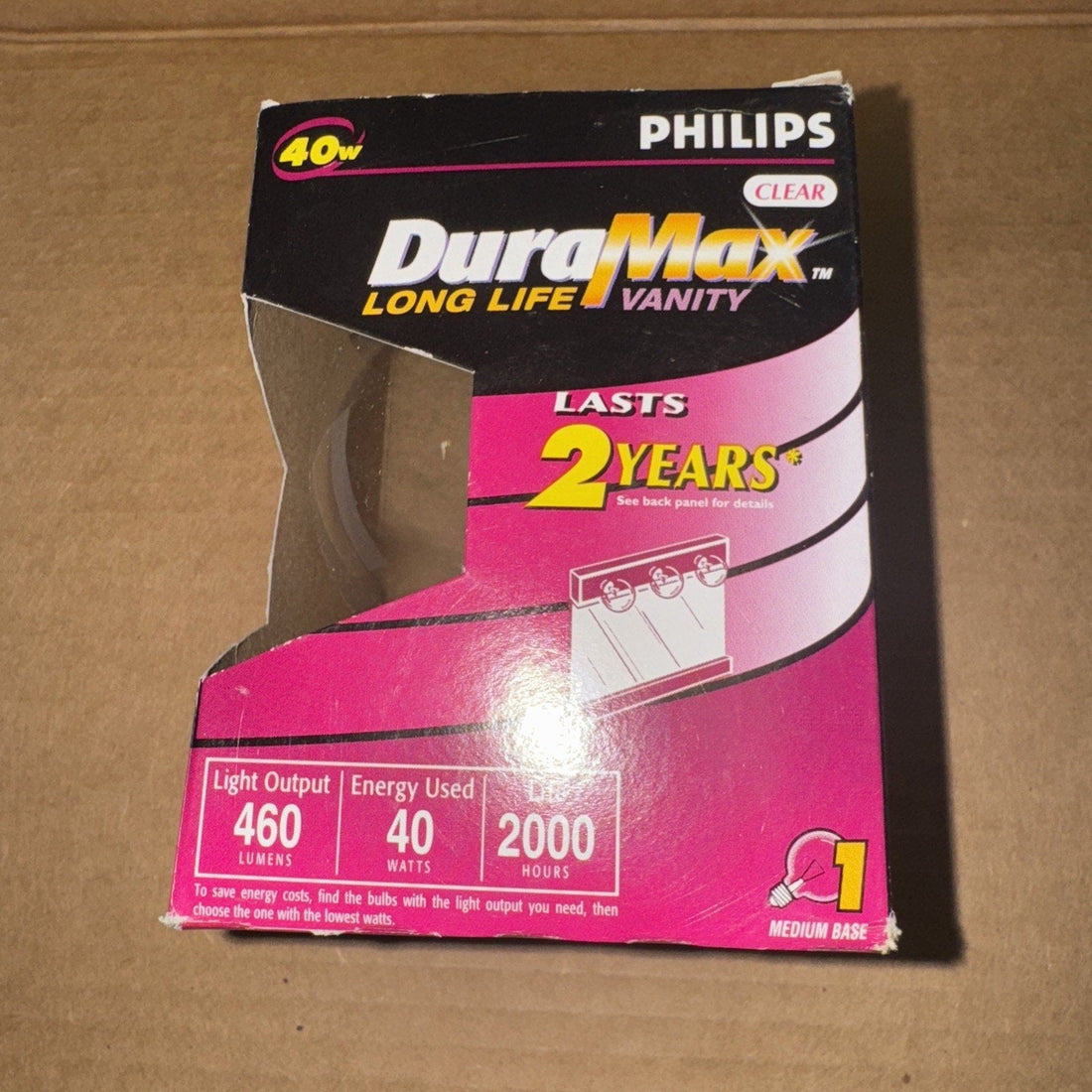 Philips Long Life 40W Vanity Light, Clear G25, Medium Base