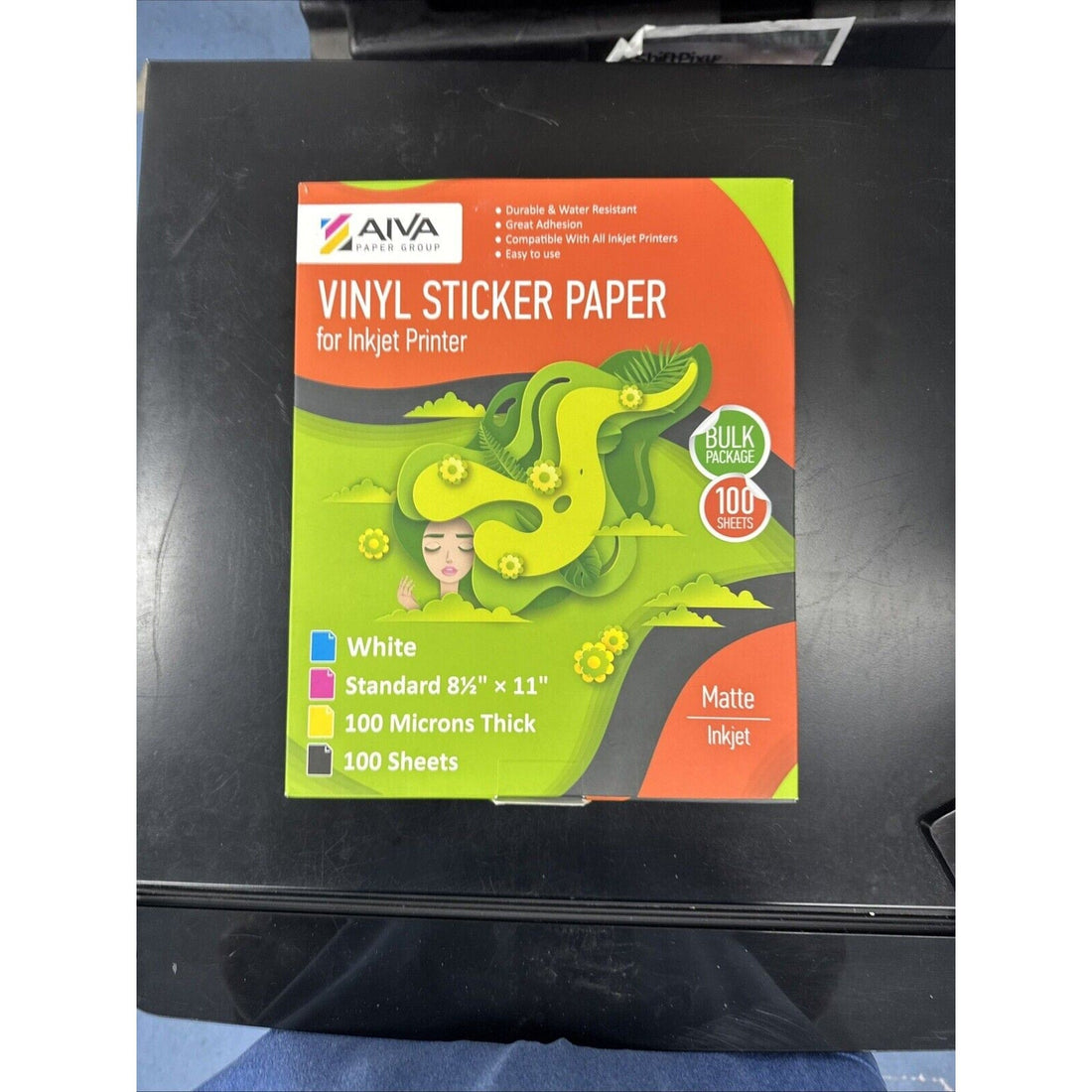 Printable Vinyl Sticker Paper for Inkjet, Matte White, 100 Self-Adhesive Sheets