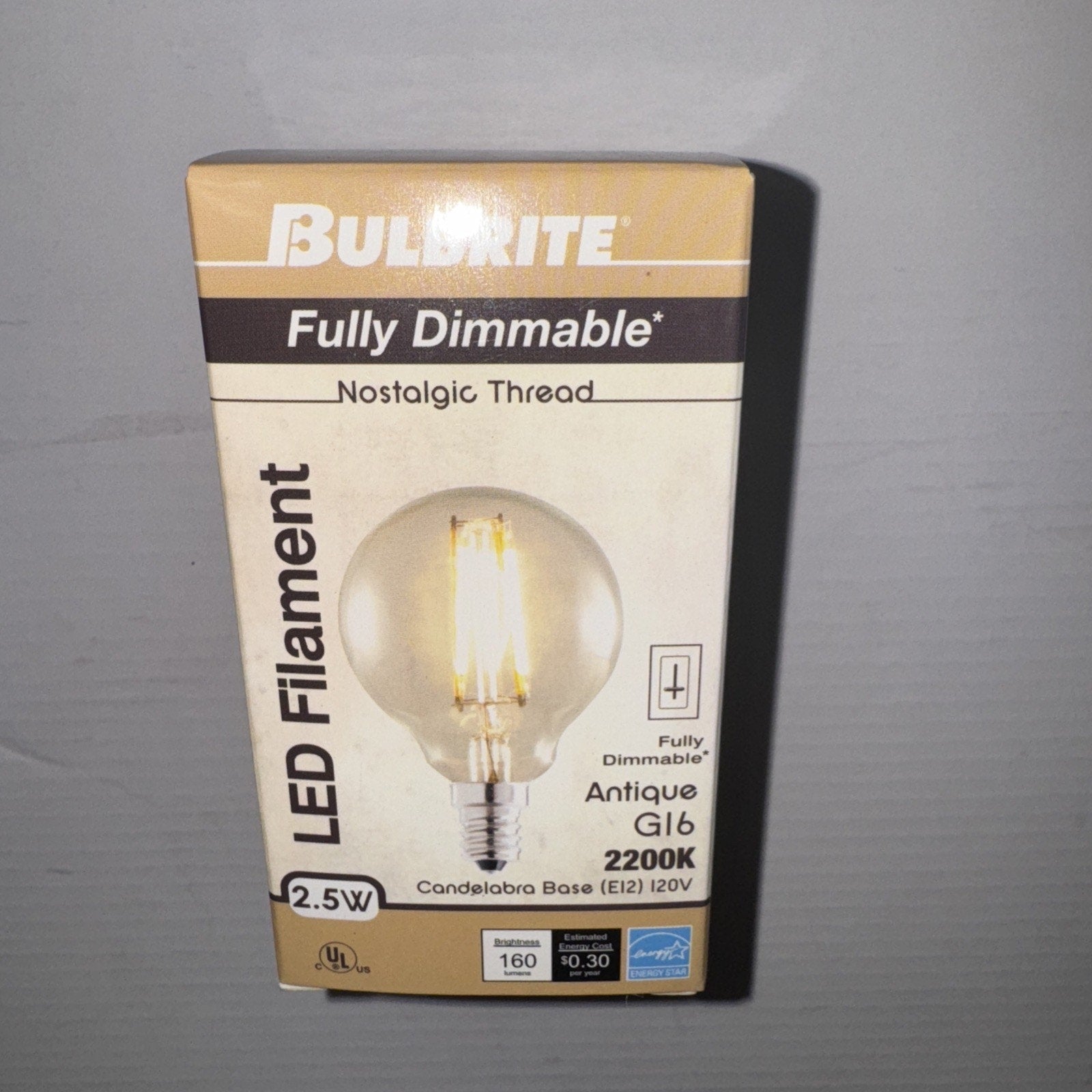LED G16 Globe Filament Nostalgic - Candelabra Base - 3W - 120V - BULBRITE-776606