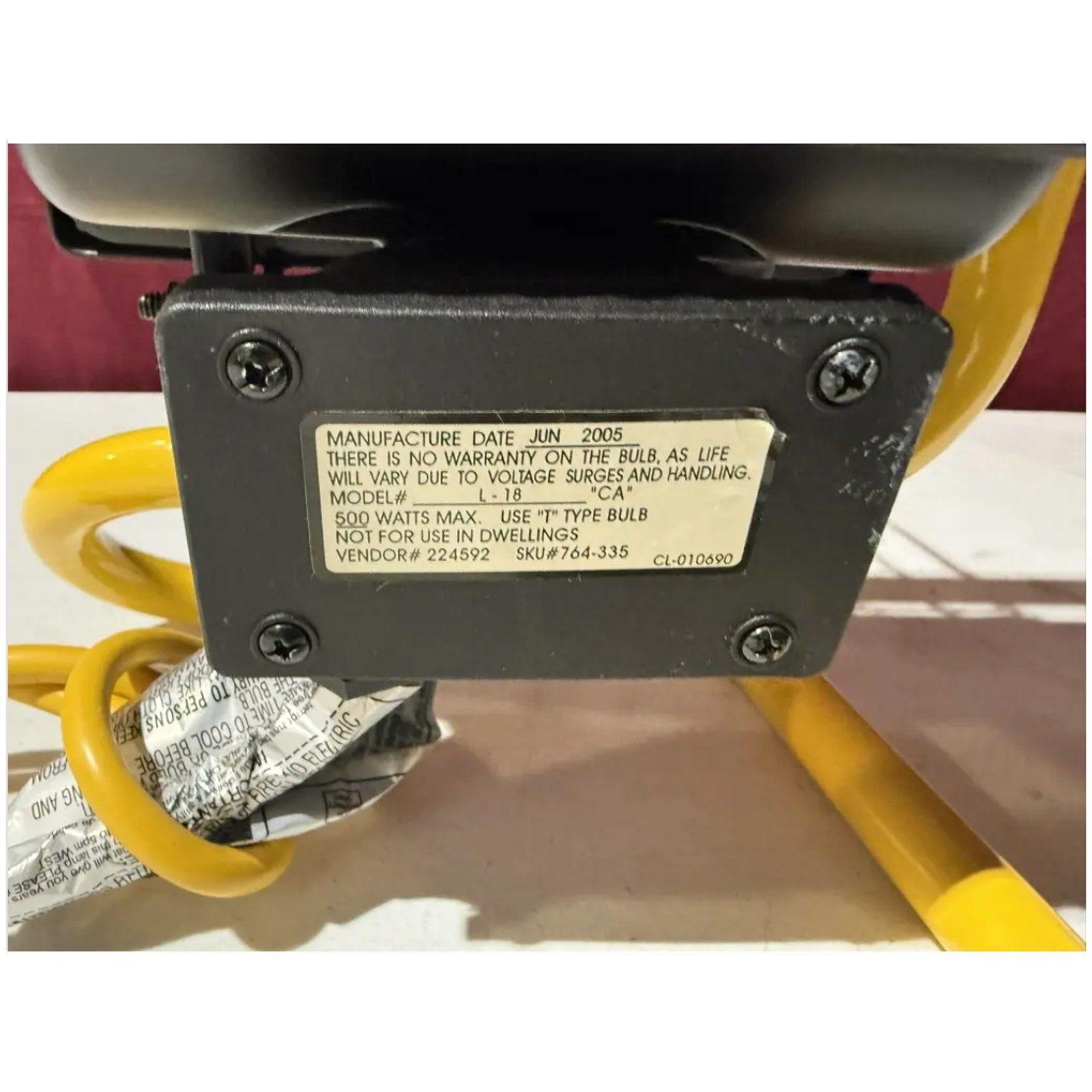 Portable Halogen Work Light with Tube Stand & Protective Cage, Corded (Yellow)