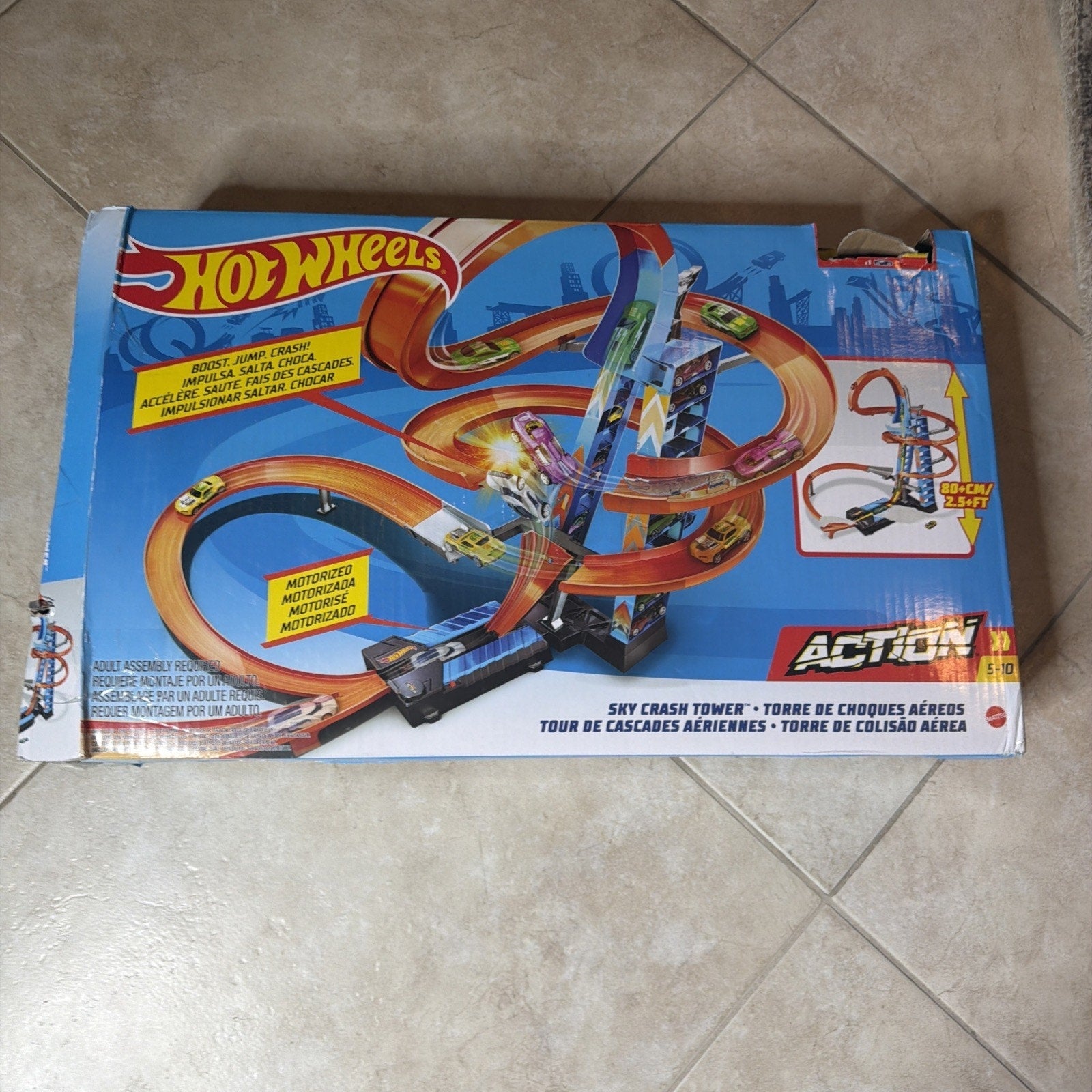 Hot Wheels Sky Crash Tower Track Set, Motorized, 2.5 ft (83 cm)