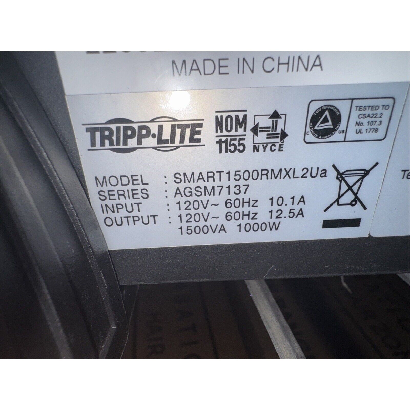 Tripp Lite SU1500RTXL2UA Smart Online 6 Outputs 120V 1.5kVA 1.2kW UPS w battery