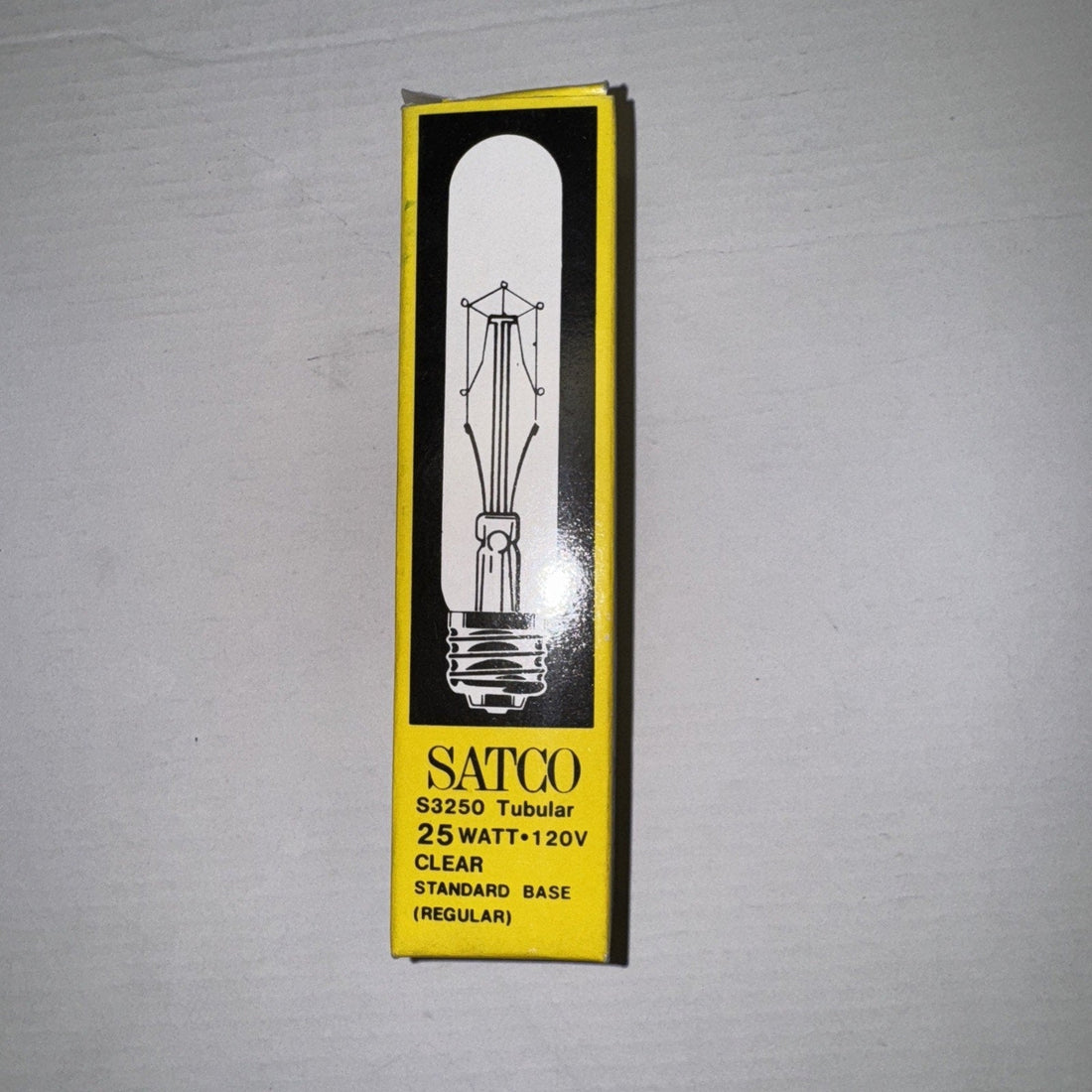 Vintage Satco S3250 Tubular Light Bulb, 25W 120V, Clear Standard Base