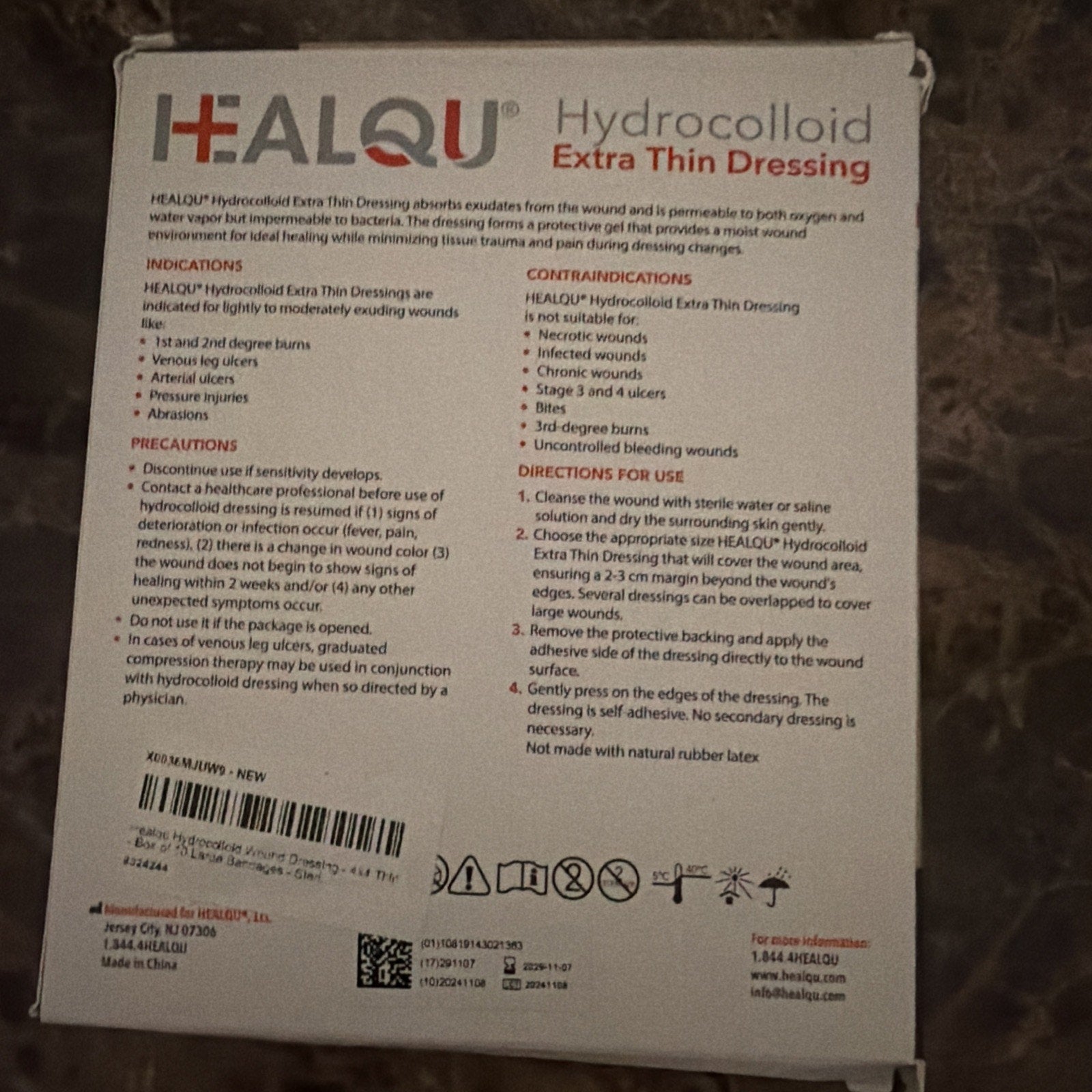 Box Of 10 Healqu Hydrocolloid Wound Dressing - 4x4" Extra Thin