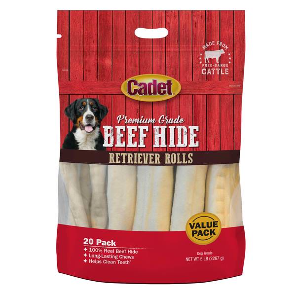 Cadet Premium Beef Hide Retriever Rolls Dog Chews, 20 Pack, 5 lb