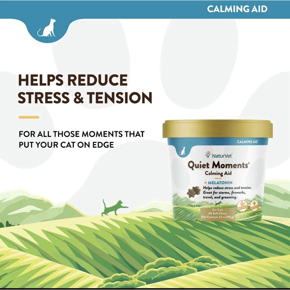 6X NaturVet Quiet Moments Calming Aid + Melatonin Soft Chews for Cats 60ct