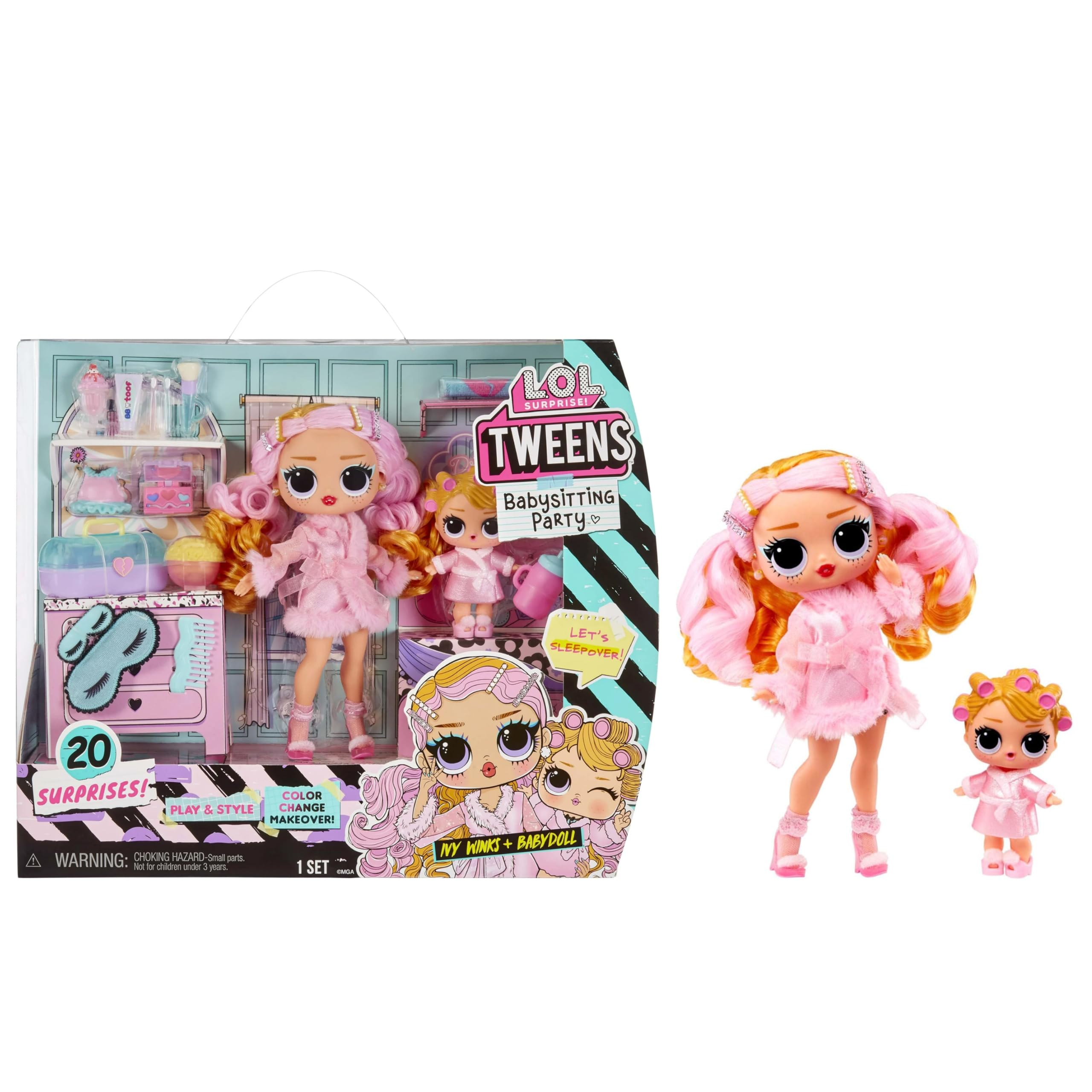 LOL Surprise! Tweens Babysitting Party, Ivy Winks & Babydoll, 20 Surprises (2-Pack)