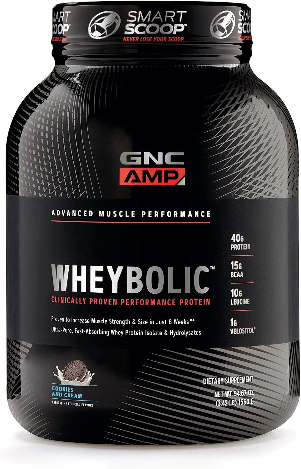 GNC Wheybolic Protein Powder, Cookies and Cream, 2.9 Lb, 25 Servings (Exp 10/2028)