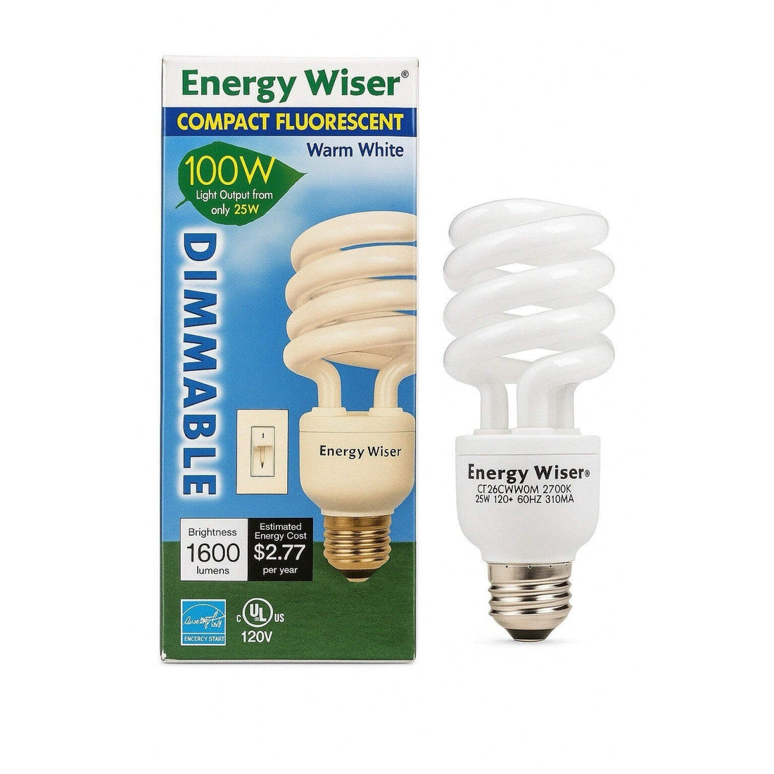 Energy Wiser 23W Dimmable Spiral CFL Bulb 100W Eq 1600 Lumens Warm White